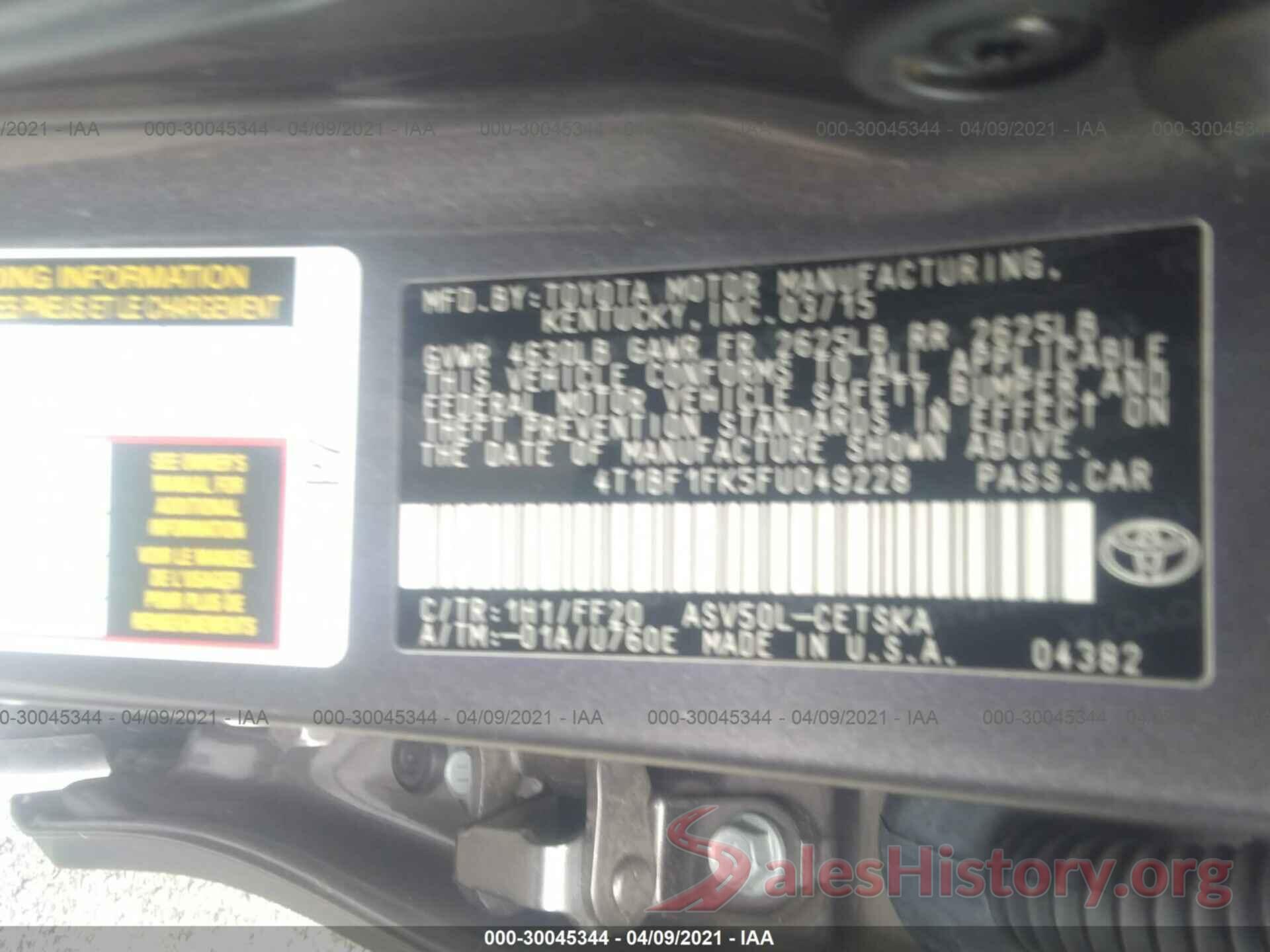 4T1BF1FK5FU049228 2015 TOYOTA CAMRY