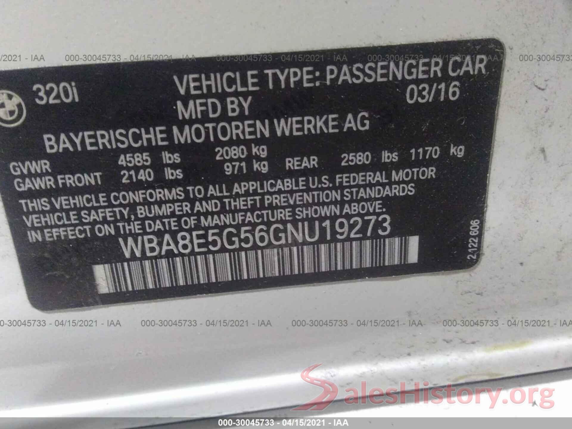 WBA8E5G56GNU19273 2016 BMW 3 SERIES