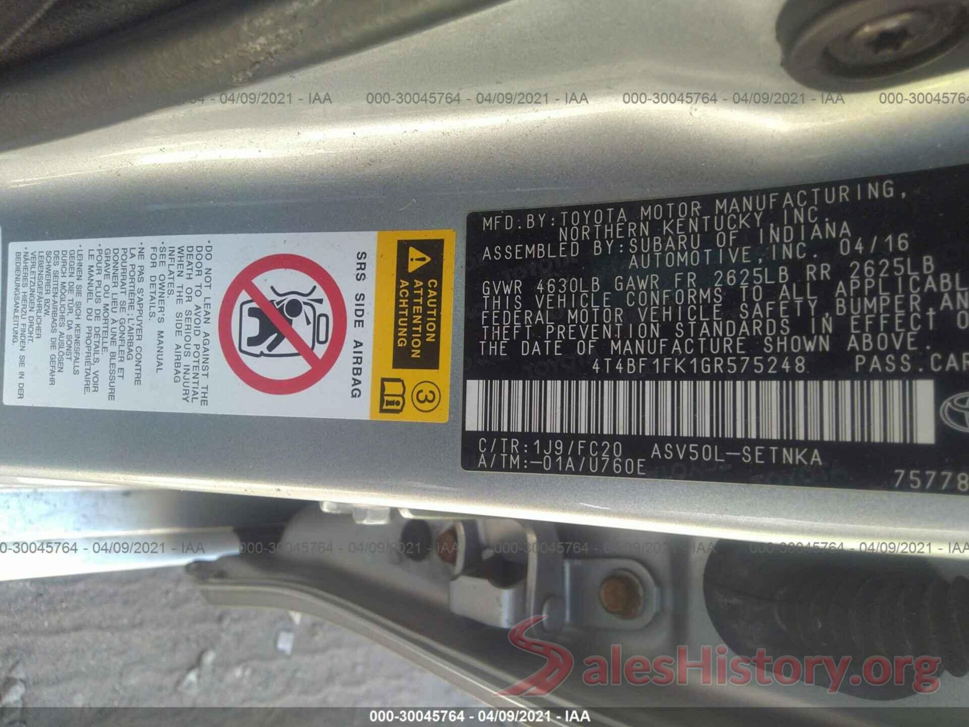 4T4BF1FK1GR575248 2016 TOYOTA CAMRY