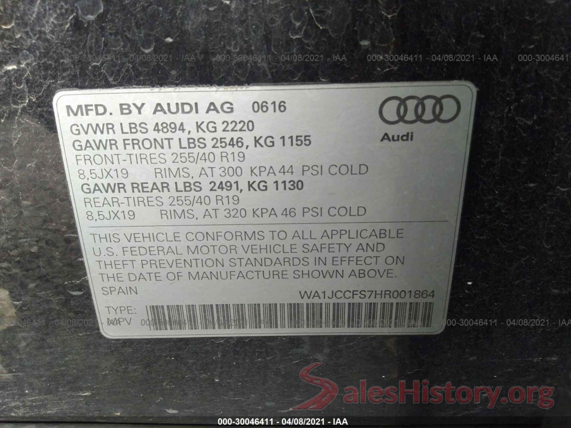 WA1JCCFS7HR001864 2017 AUDI Q3