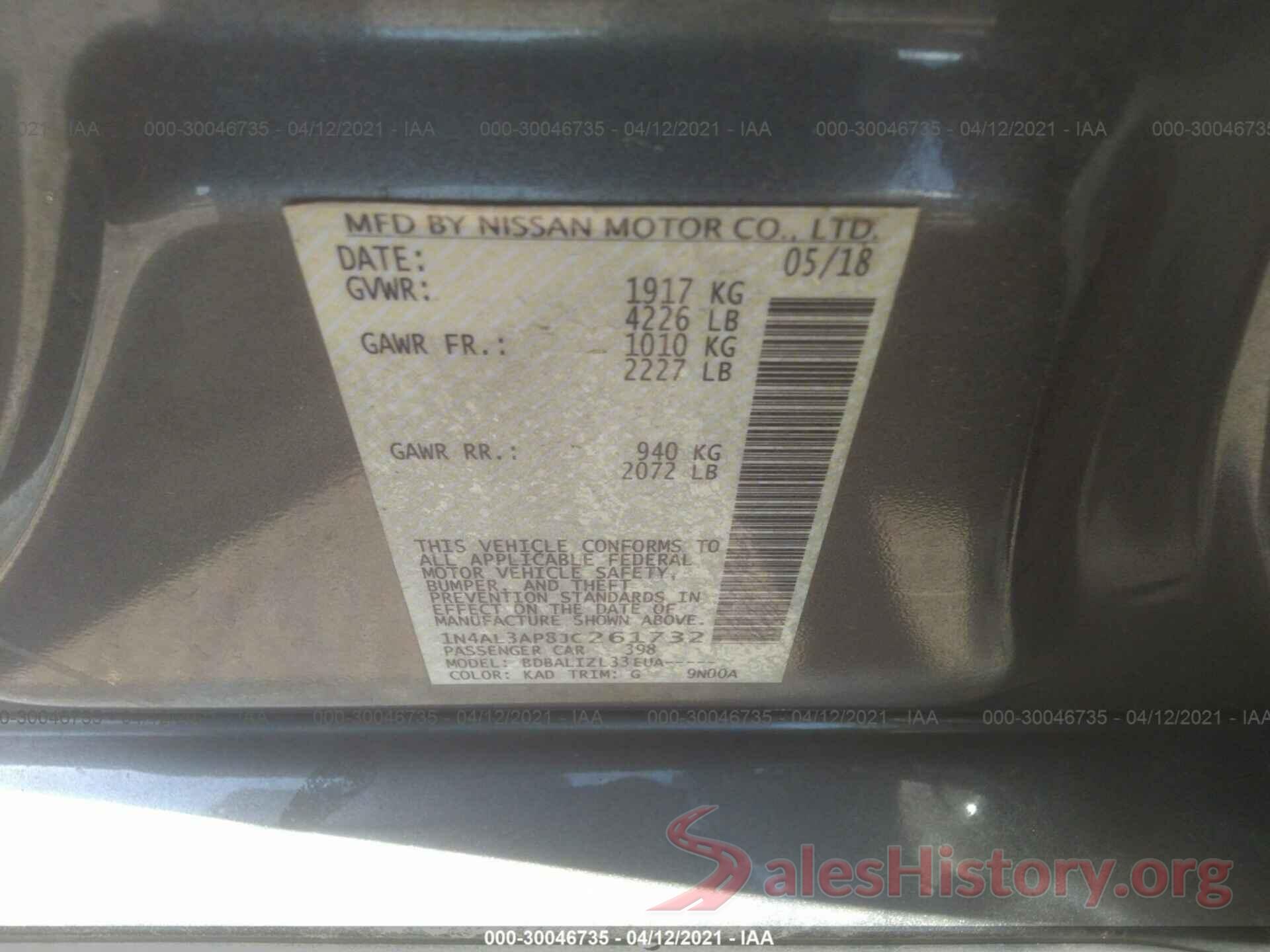 1N4AL3AP8JC261732 2018 NISSAN ALTIMA