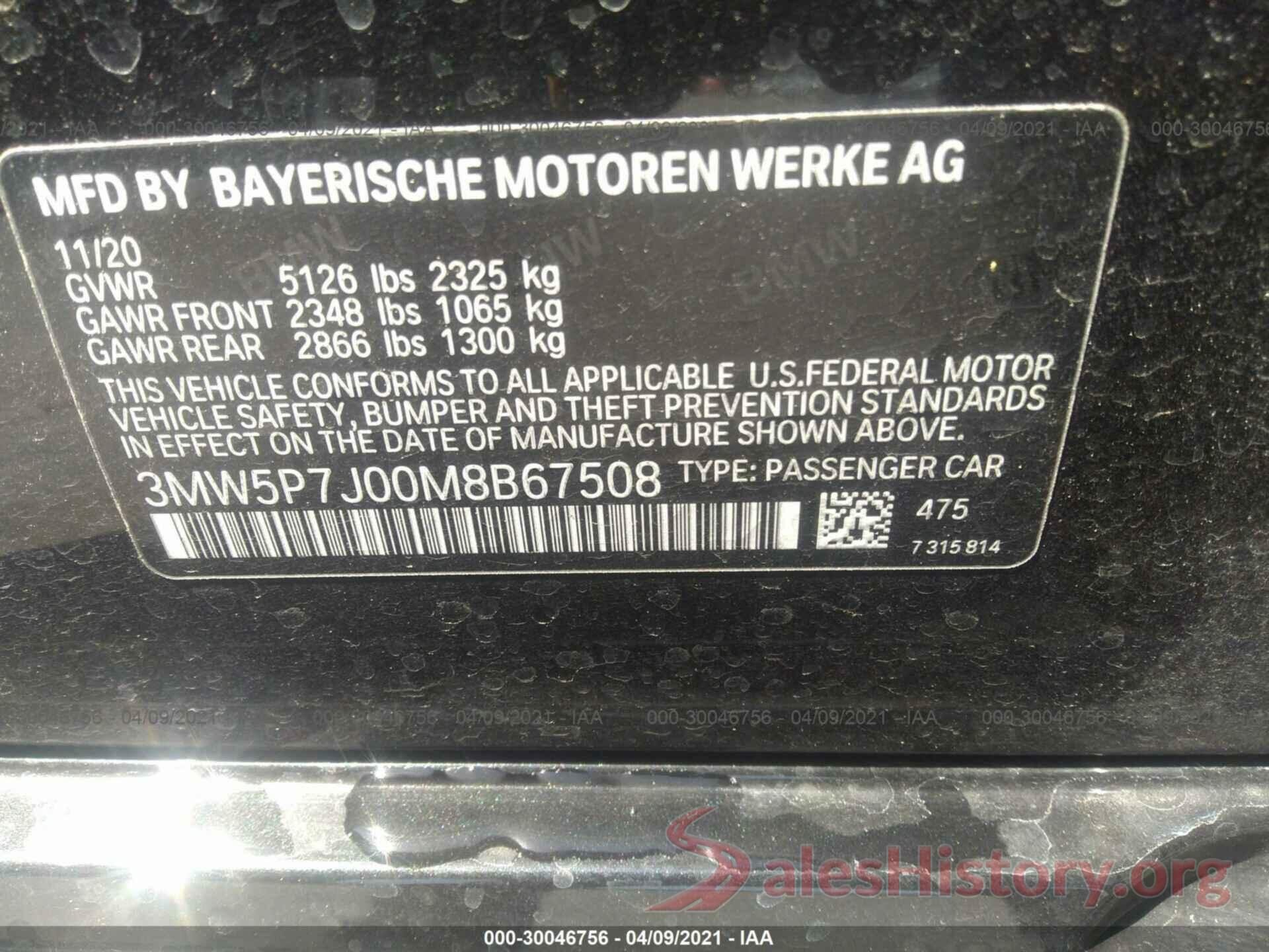 3MW5P7J00M8B67508 2021 BMW 3 SERIES