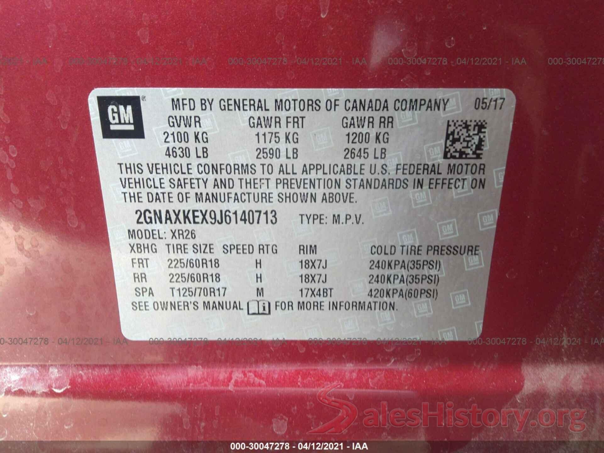 2GNAXKEX9J6140713 2018 CHEVROLET EQUINOX