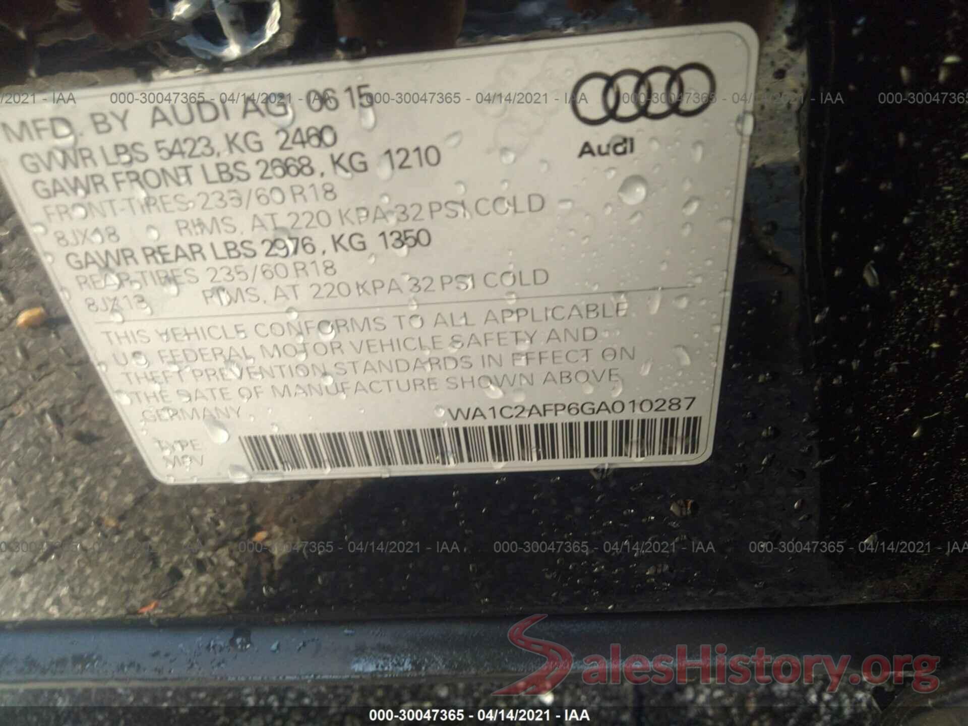 WA1C2AFP6GA010287 2016 AUDI Q5