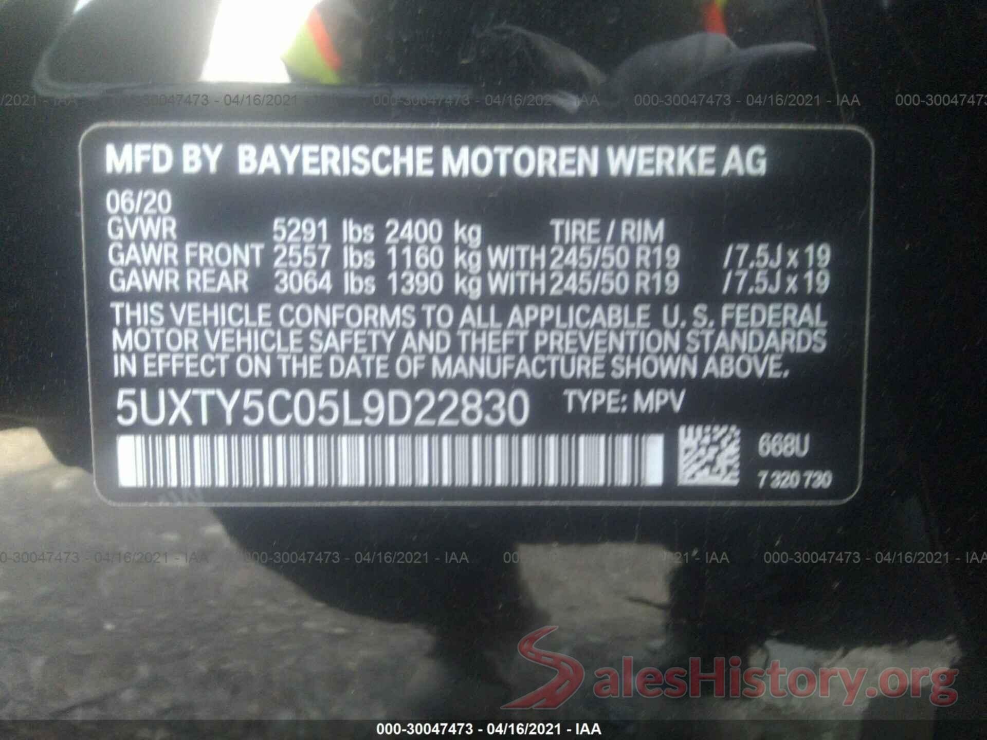 5UXTY5C05L9D22830 2020 BMW X3