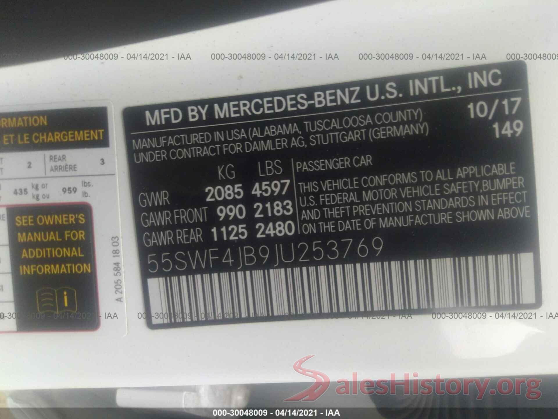 55SWF4JB9JU253769 2018 MERCEDES-BENZ C-CLASS