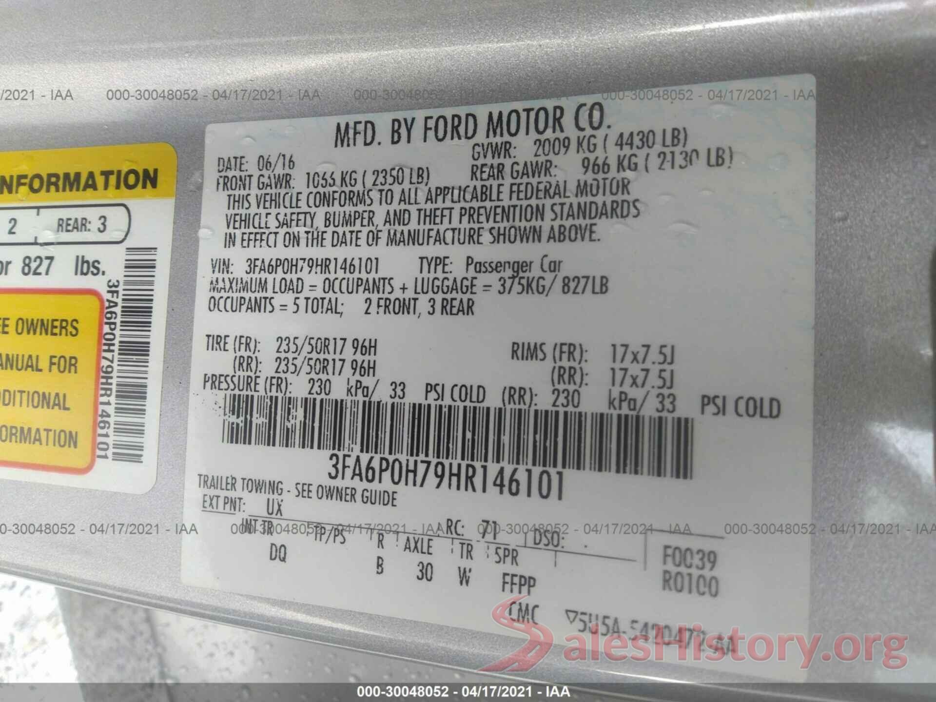 3FA6P0H79HR146101 2017 FORD FUSION