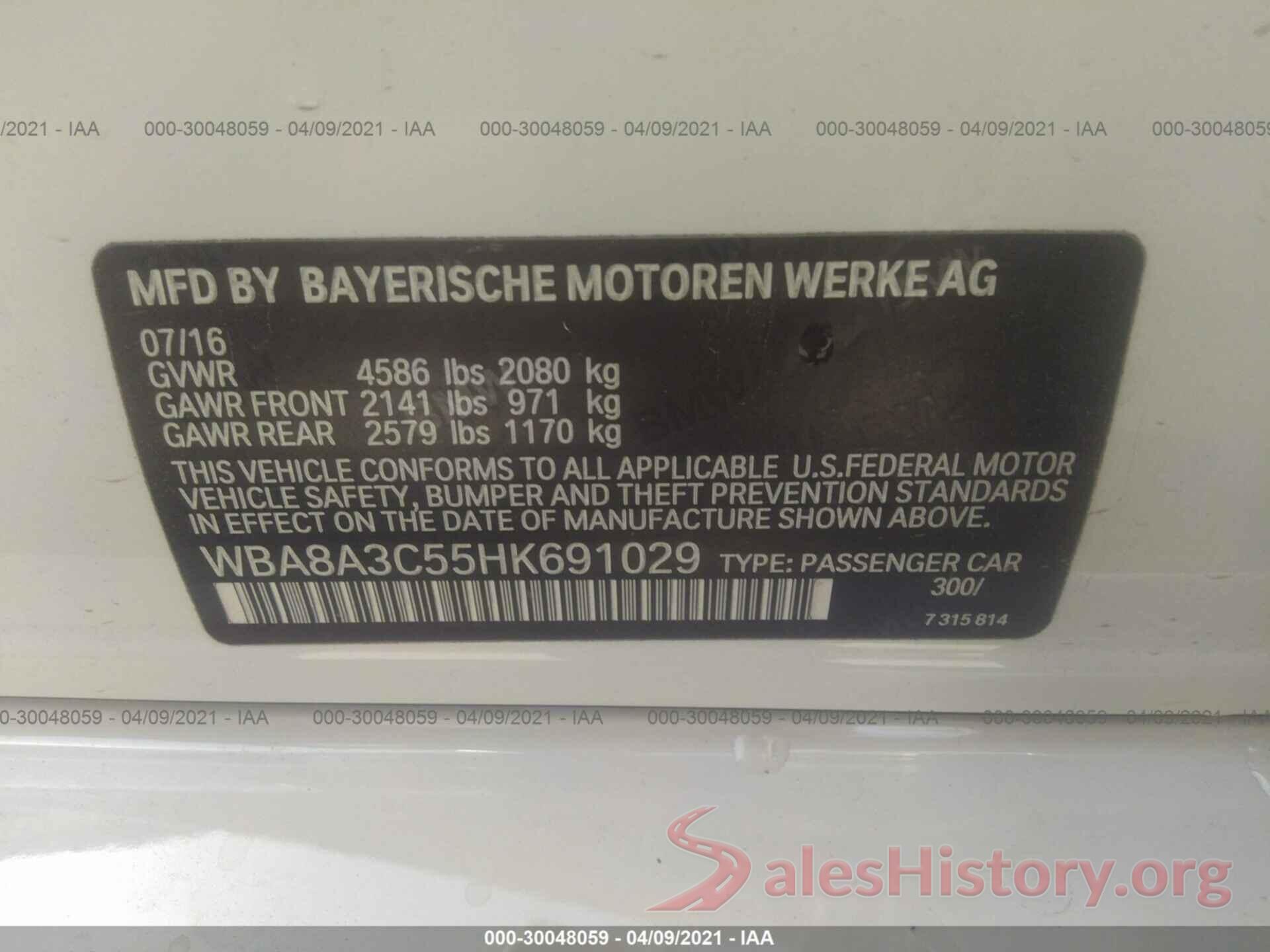 WBA8A3C55HK691029 2017 BMW 3 SERIES