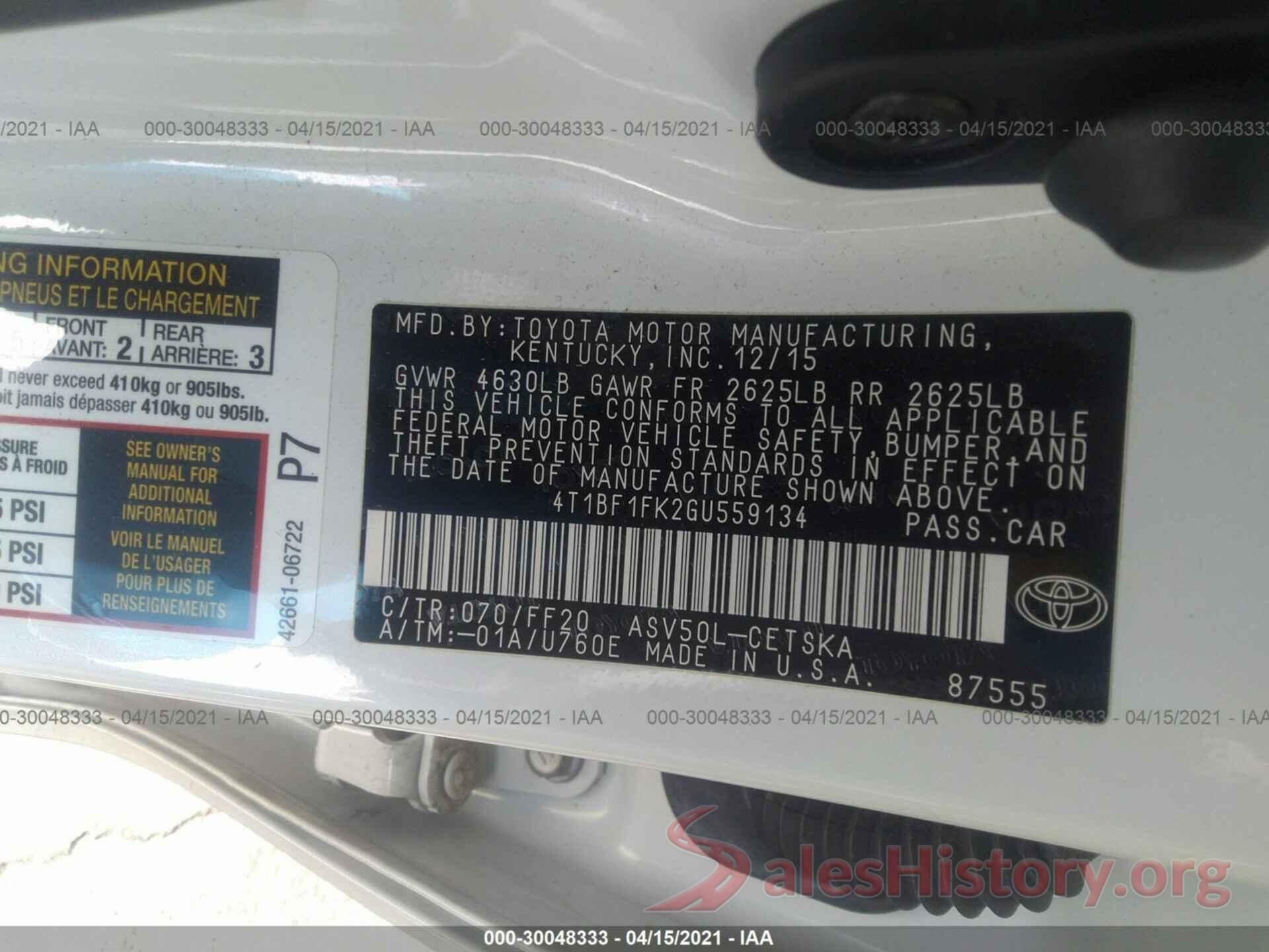 4T1BF1FK2GU559134 2016 TOYOTA CAMRY