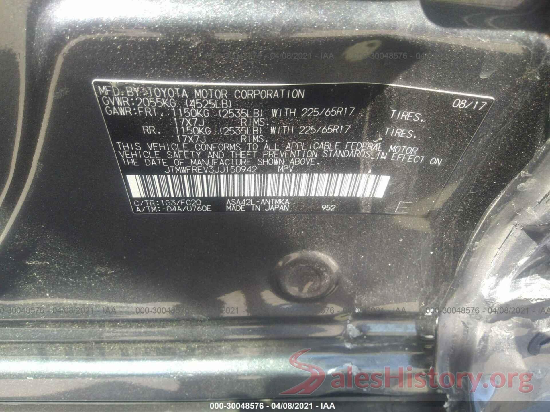 JTMWFREV3JJ150942 2018 TOYOTA RAV4