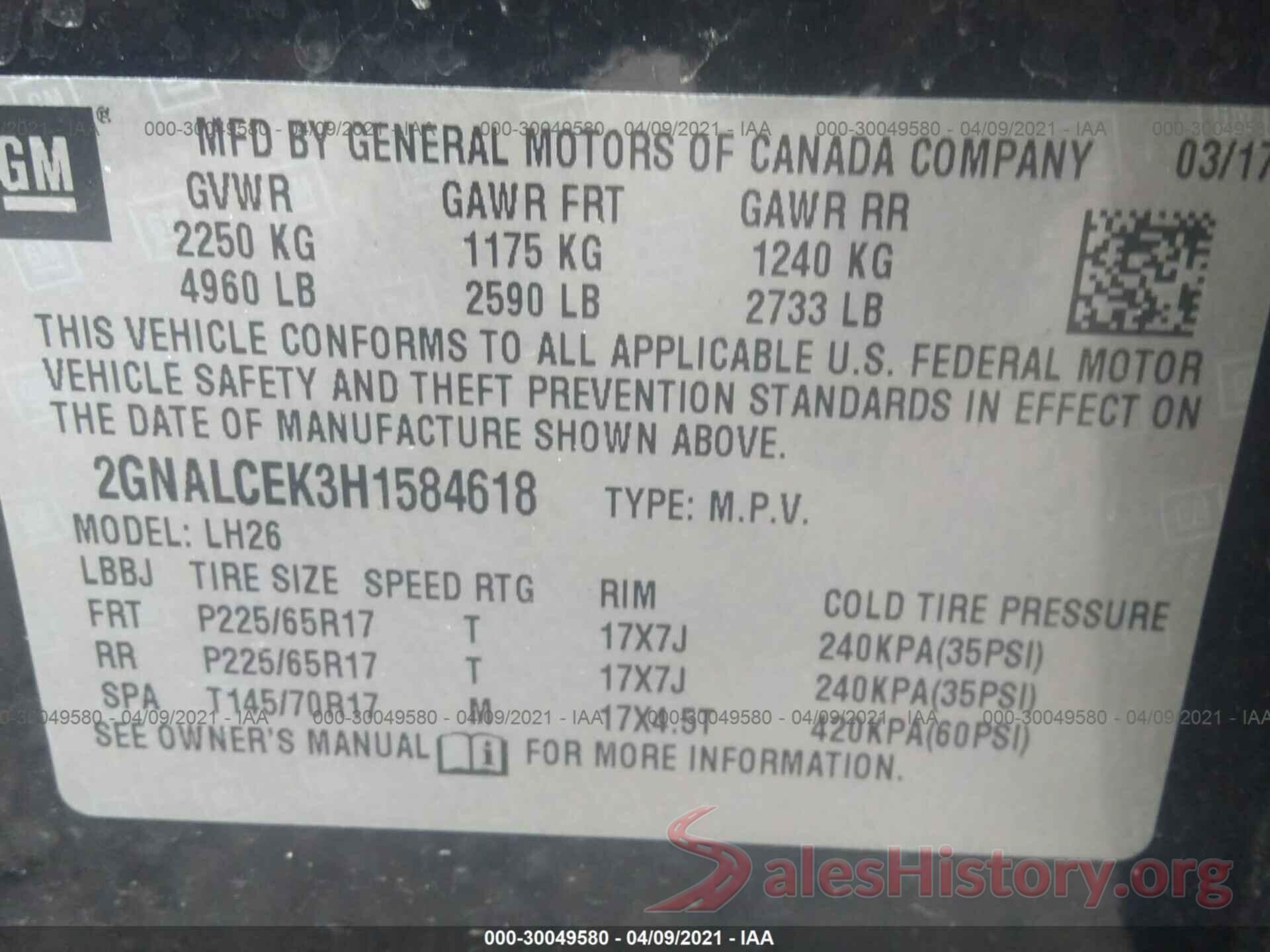 2GNALCEK3H1584618 2017 CHEVROLET EQUINOX