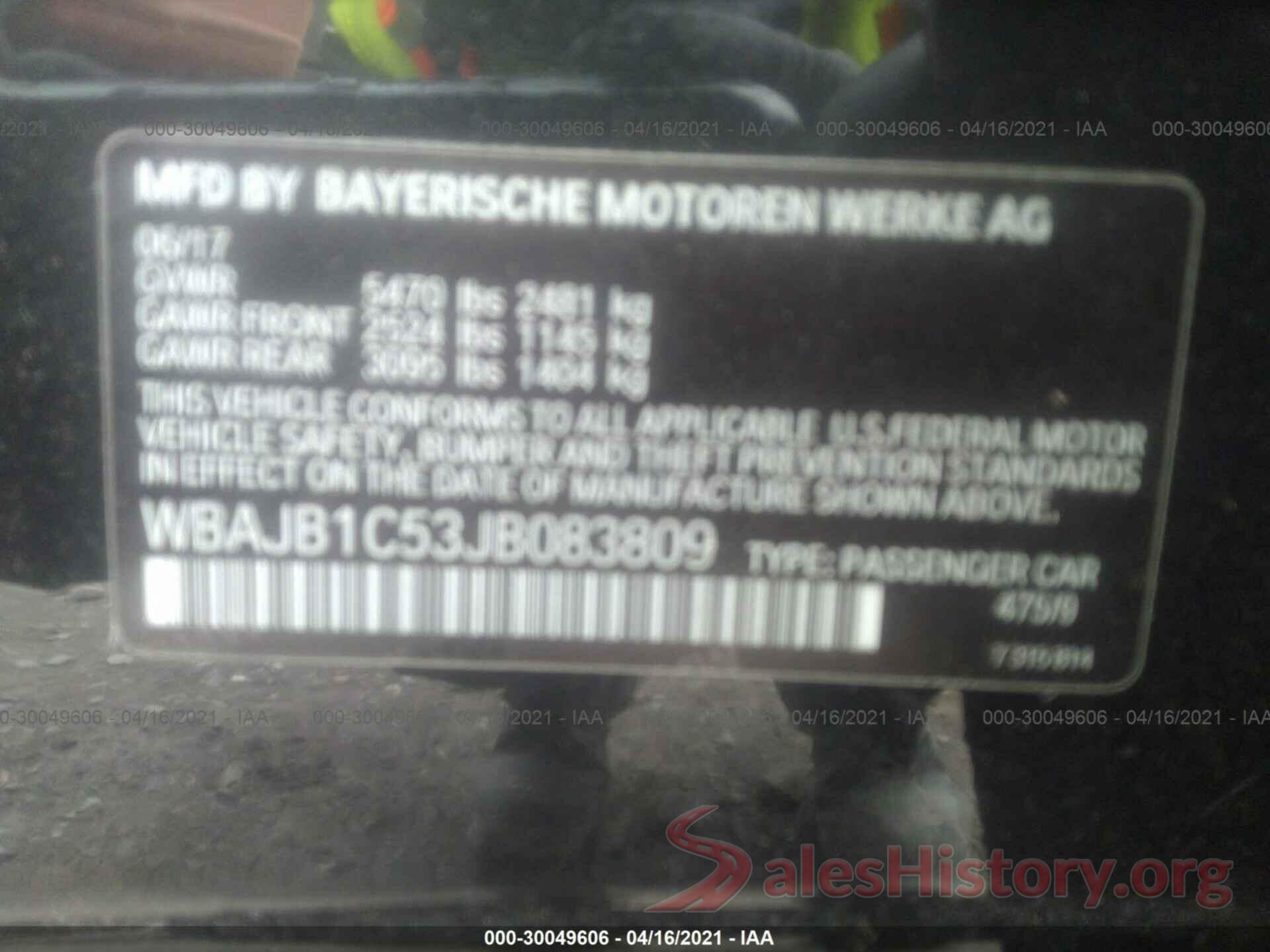 WBAJB1C53JB083809 2018 BMW 5 SERIES