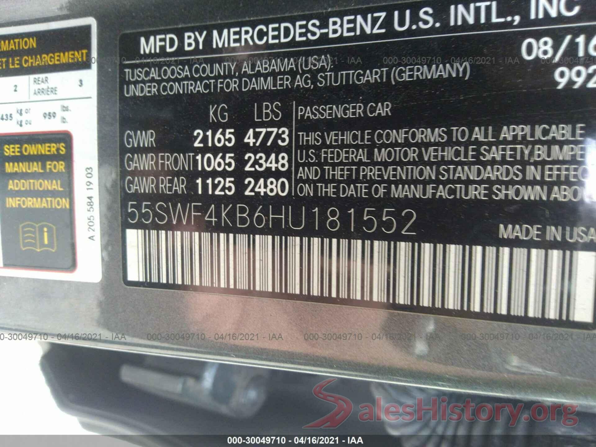 55SWF4KB6HU181552 2017 MERCEDES-BENZ C-CLASS