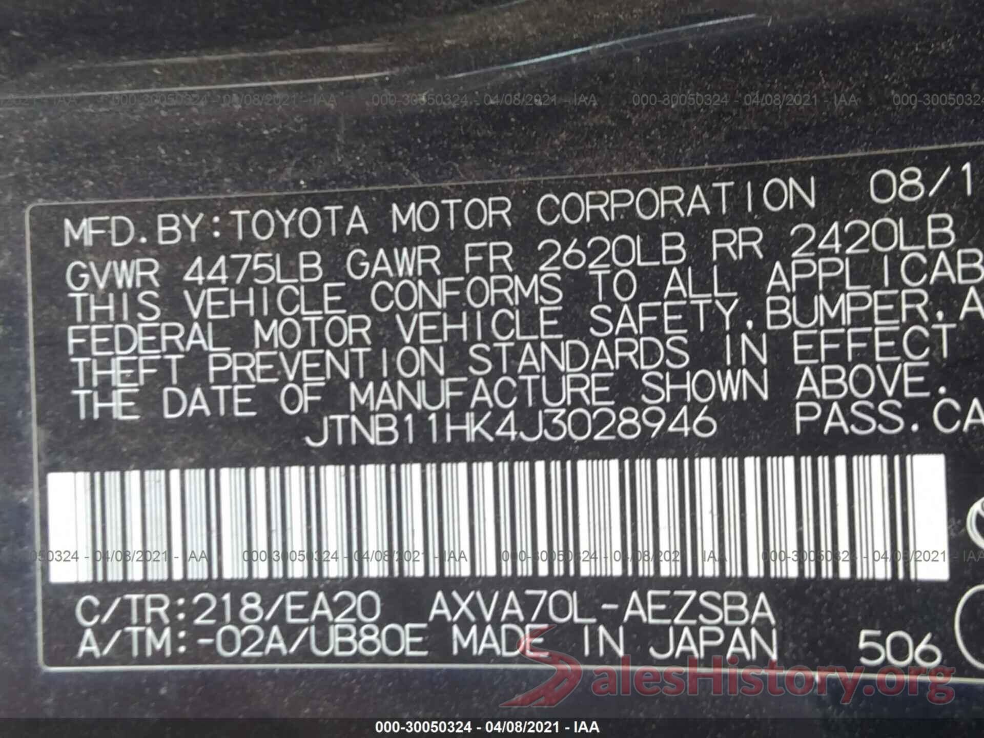 JTNB11HK4J3028946 2018 TOYOTA CAMRY