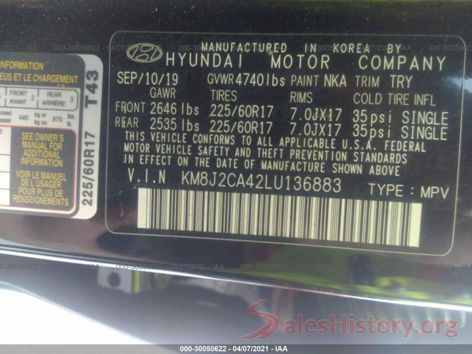 KM8J2CA42LU136883 2020 HYUNDAI TUCSON