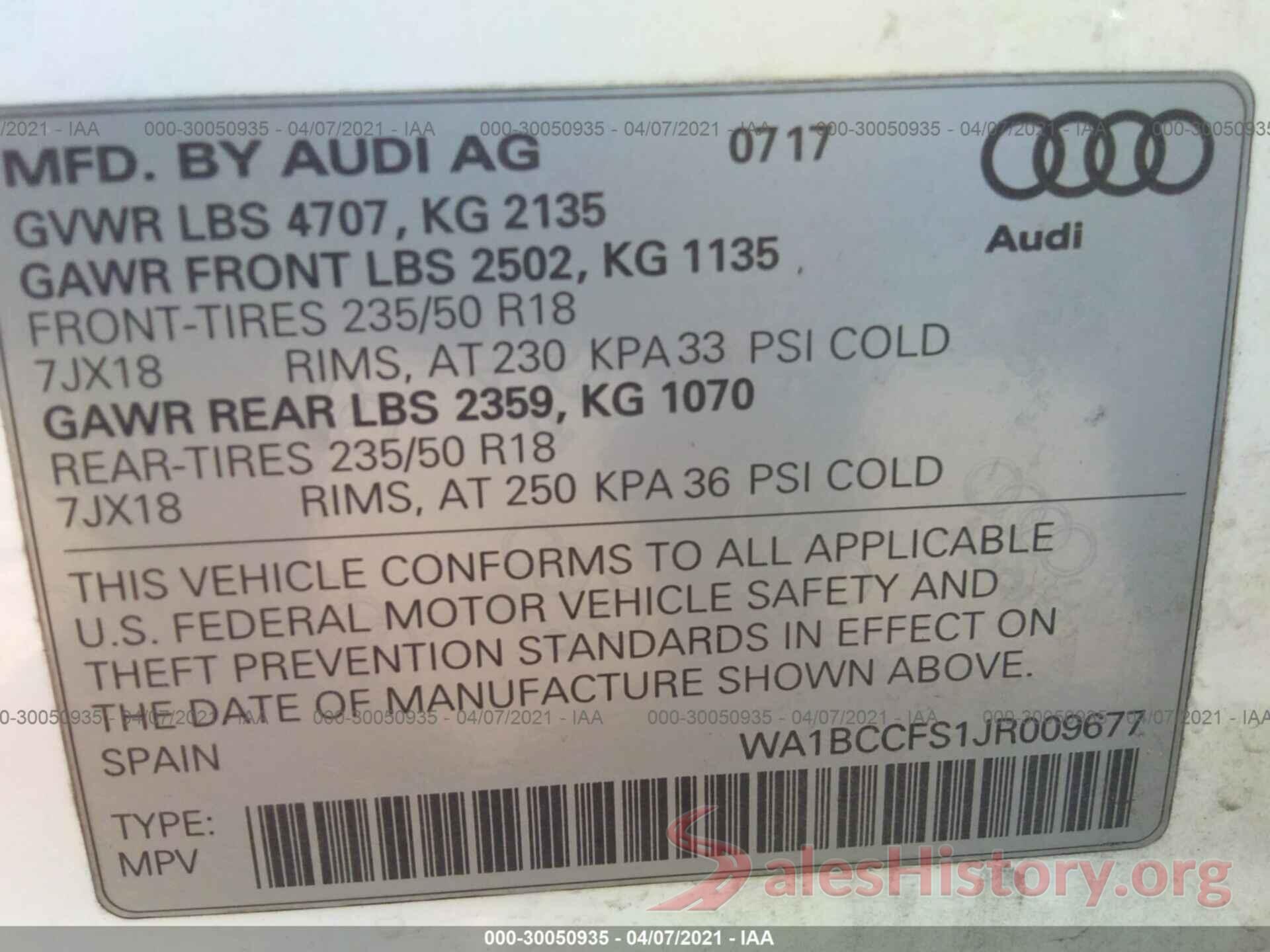 WA1BCCFS1JR009677 2018 AUDI Q3