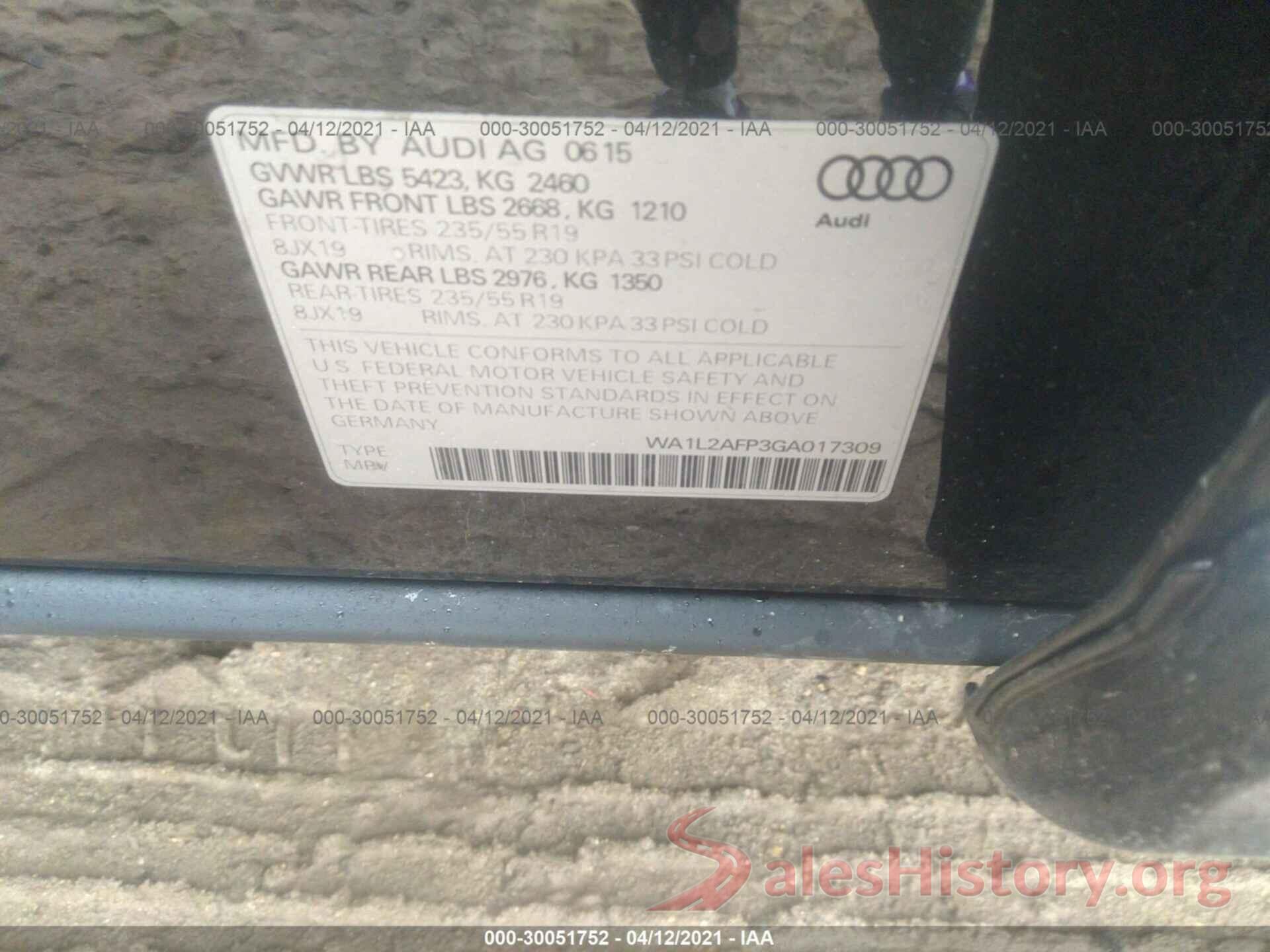 WA1L2AFP3GA017309 2016 AUDI Q5