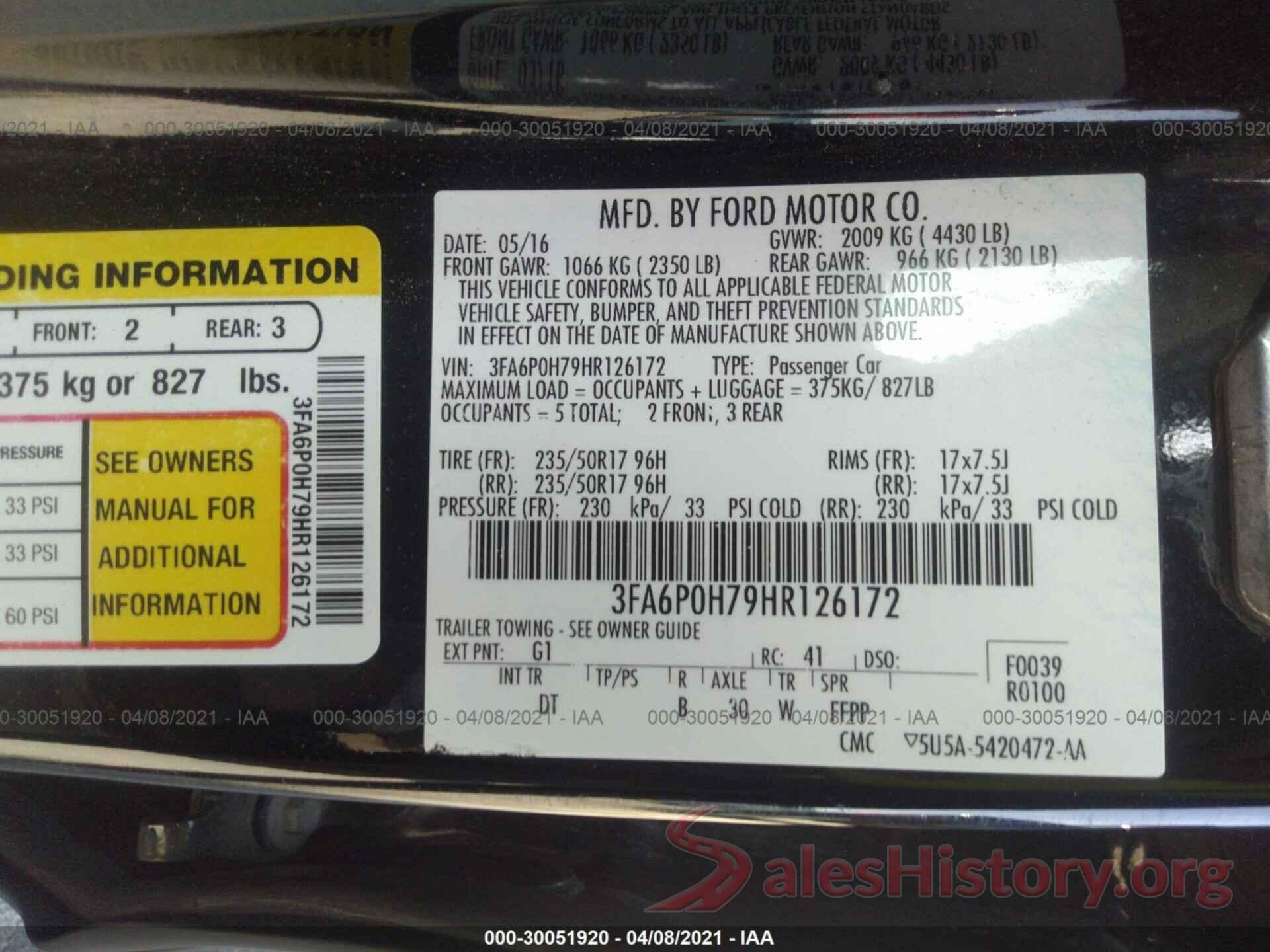 3FA6P0H79HR126172 2017 FORD FUSION