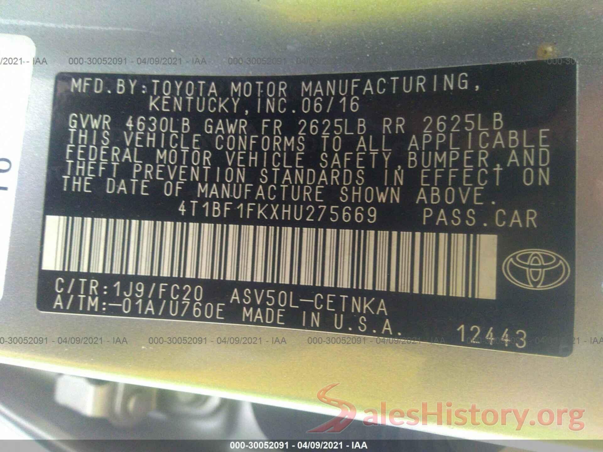 4T1BF1FKXHU275669 2017 TOYOTA CAMRY