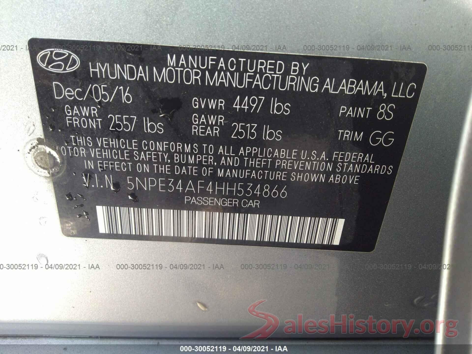 5NPE34AF4HH534866 2017 HYUNDAI SONATA