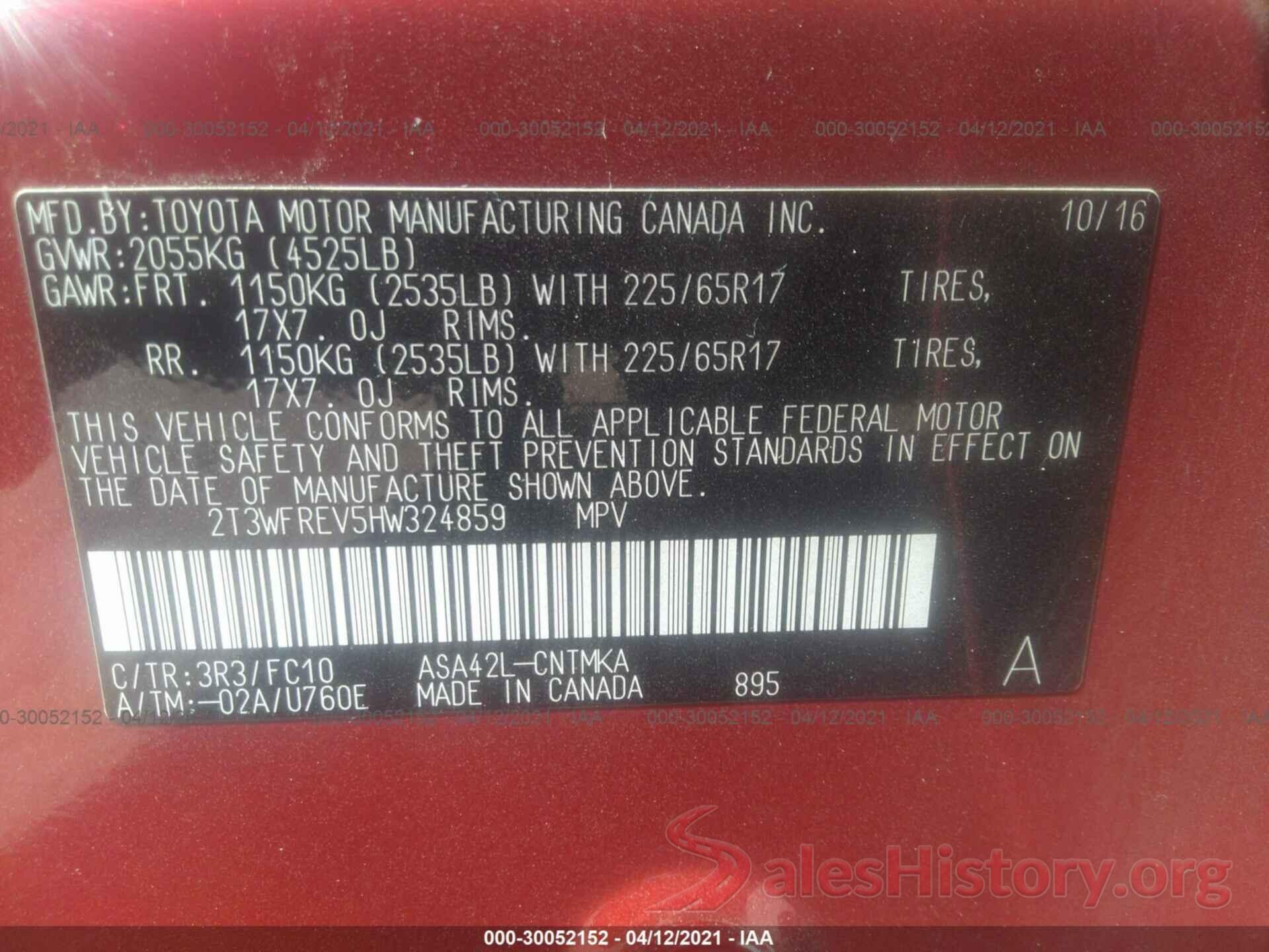 2T3WFREV5HW324859 2017 TOYOTA RAV4