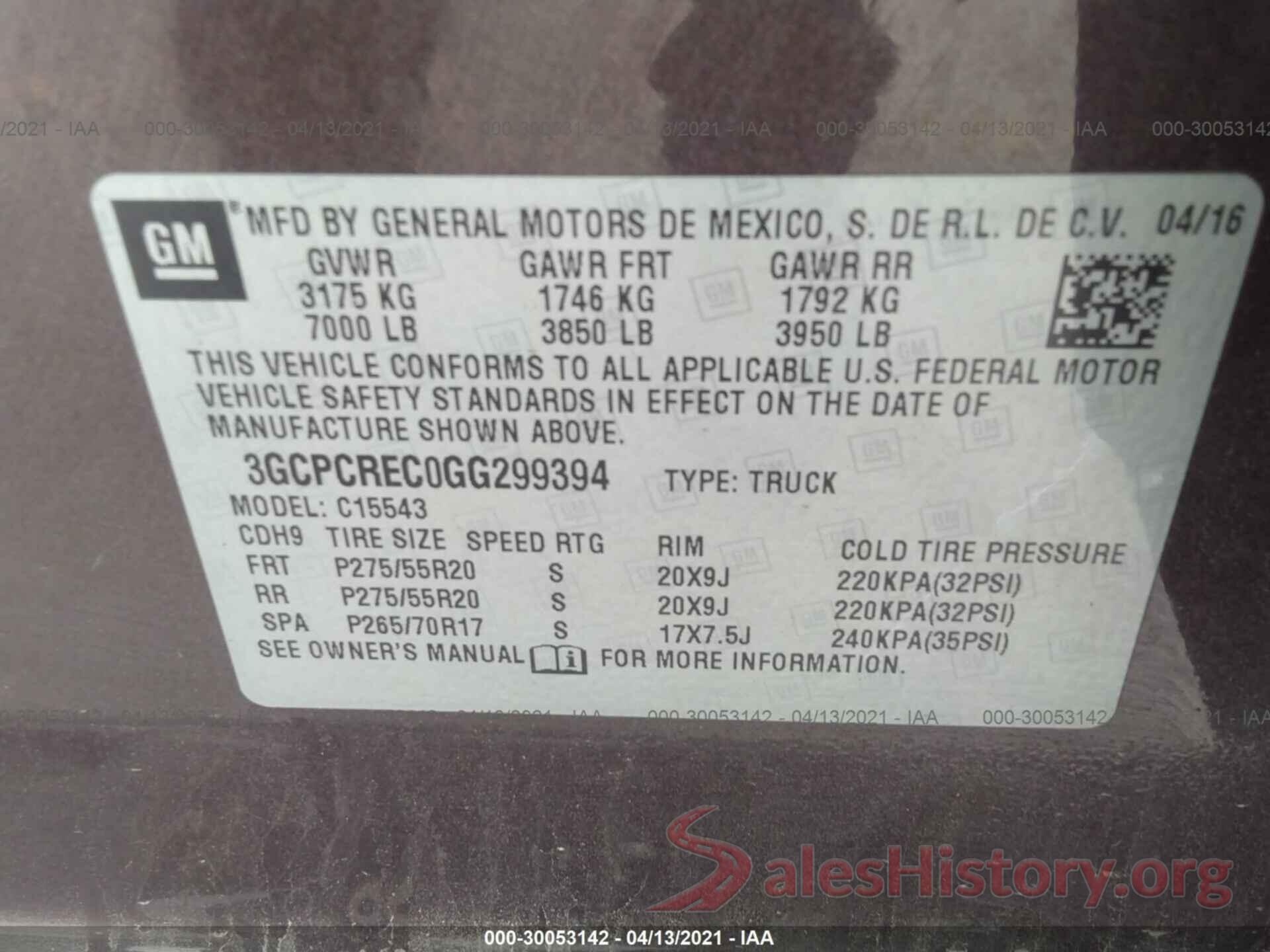 3GCPCREC0GG299394 2016 CHEVROLET SILVERADO 1500