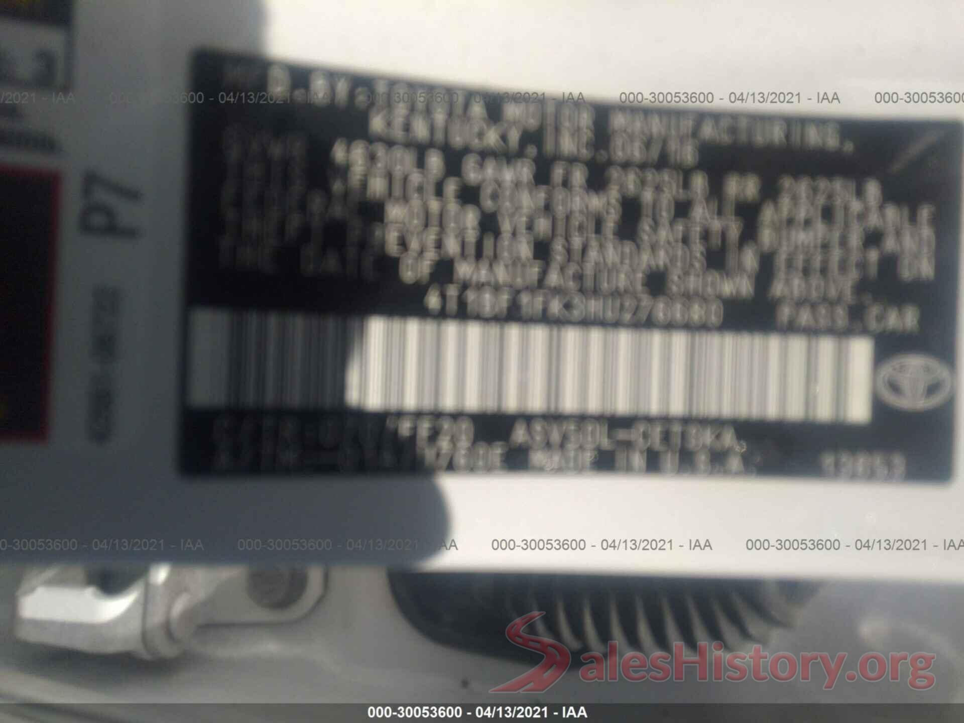 4T1BF1FK3HU276680 2017 TOYOTA CAMRY