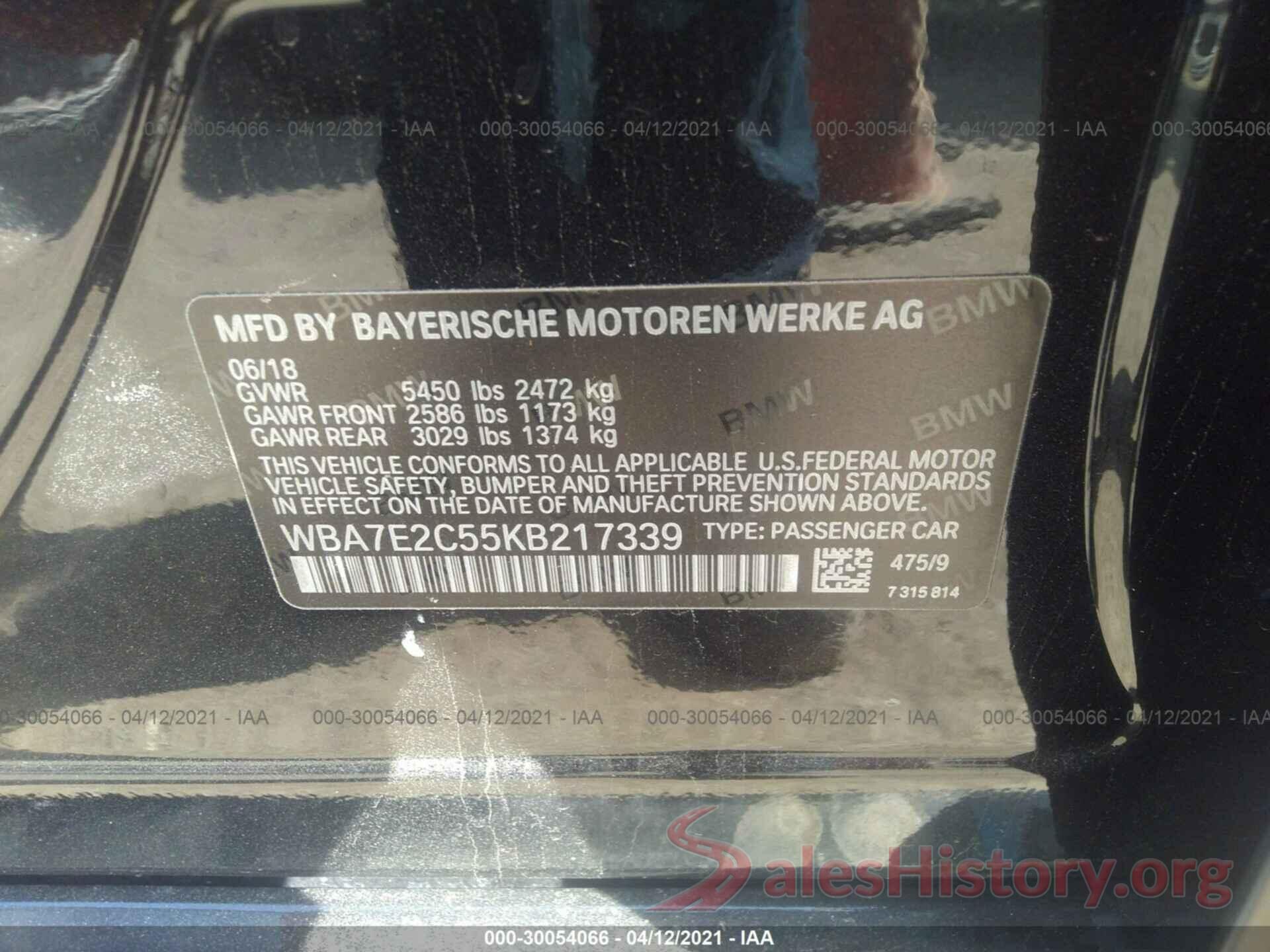 WBA7E2C55KB217339 2019 BMW 7 SERIES