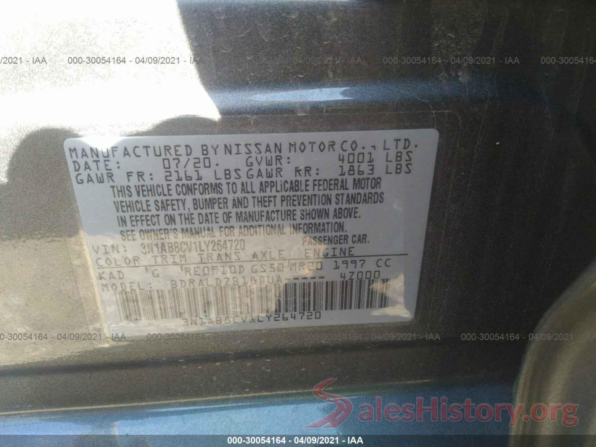 3N1AB8CV1LY264720 2020 NISSAN SENTRA