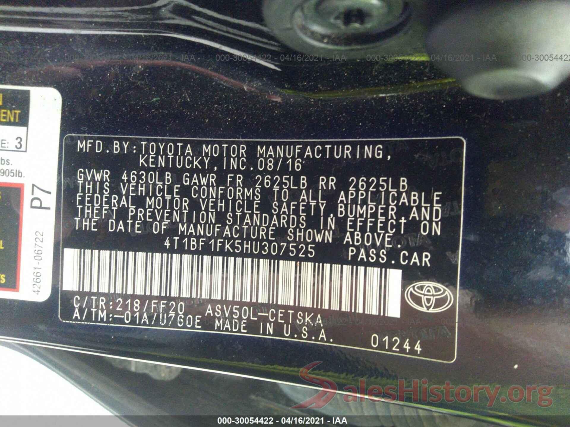 4T1BF1FK5HU307525 2017 TOYOTA CAMRY