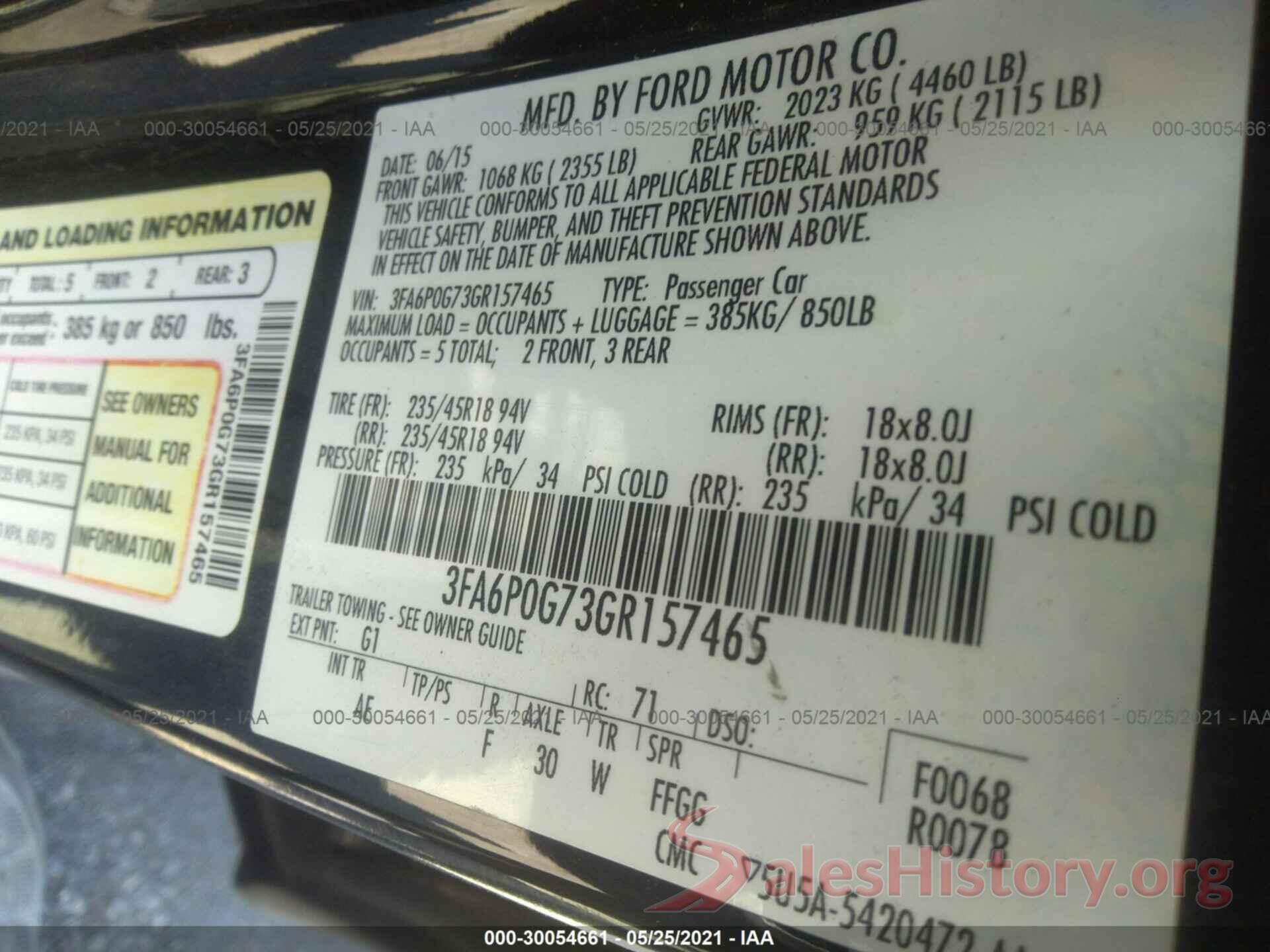 3FA6P0G73GR157465 2016 FORD FUSION