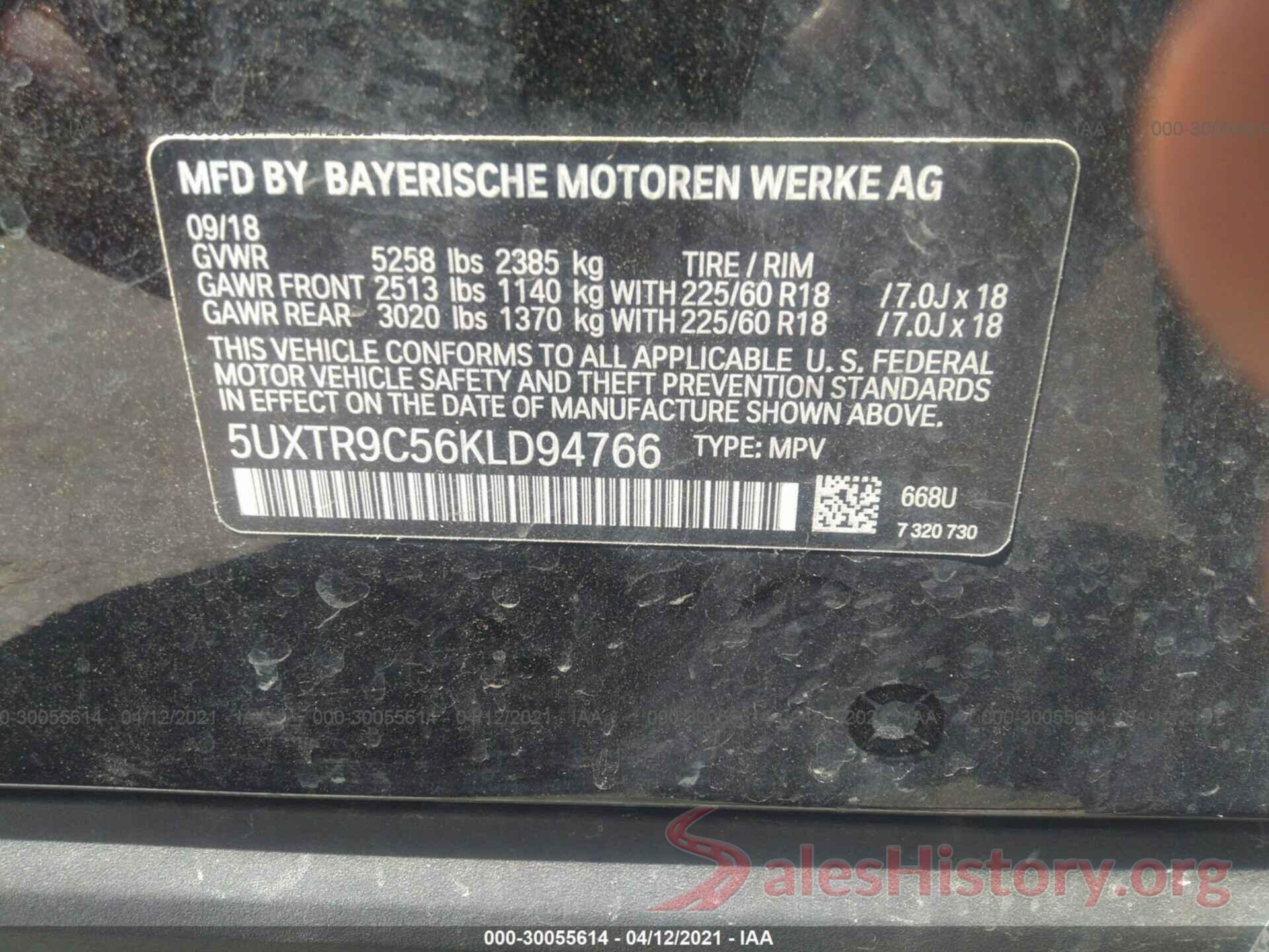 5UXTR9C56KLD94766 2019 BMW X3