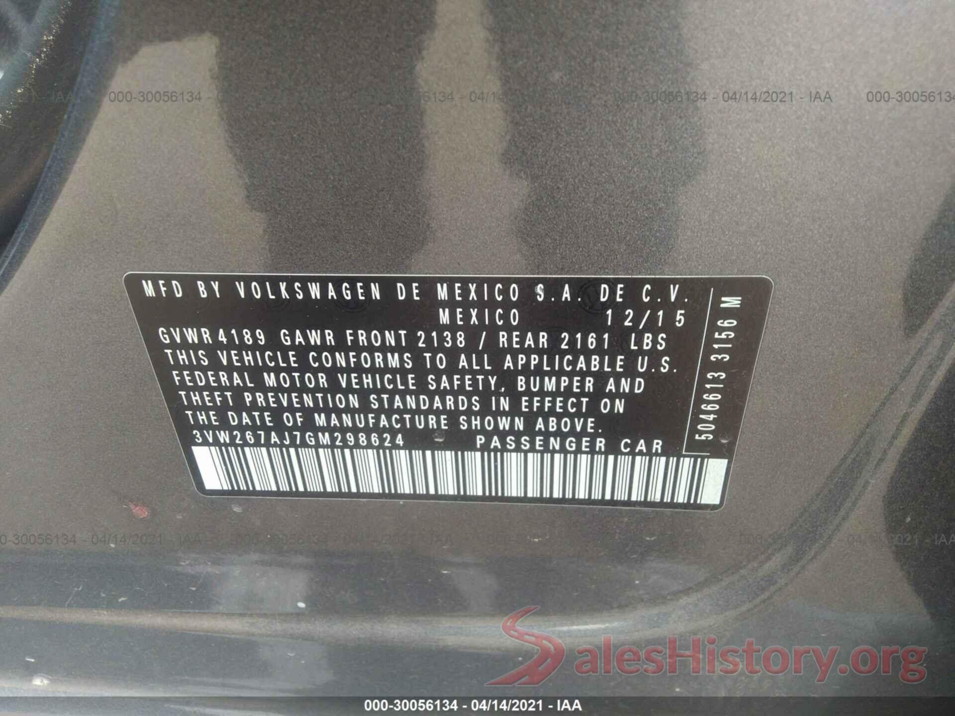 3VW267AJ7GM298624 2016 VOLKSWAGEN JETTA SEDAN