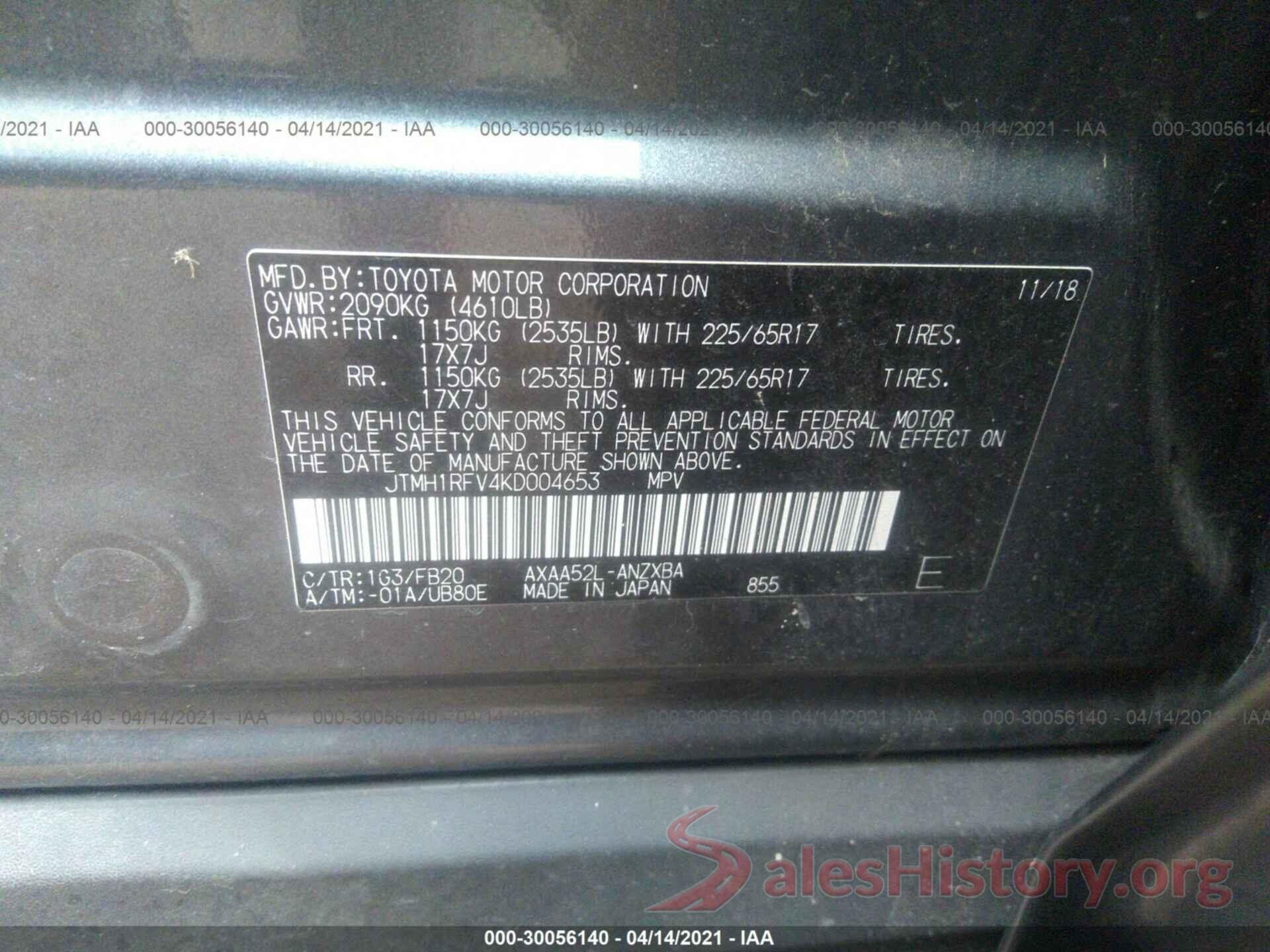 JTMH1RFV4KD004653 2019 TOYOTA RAV4