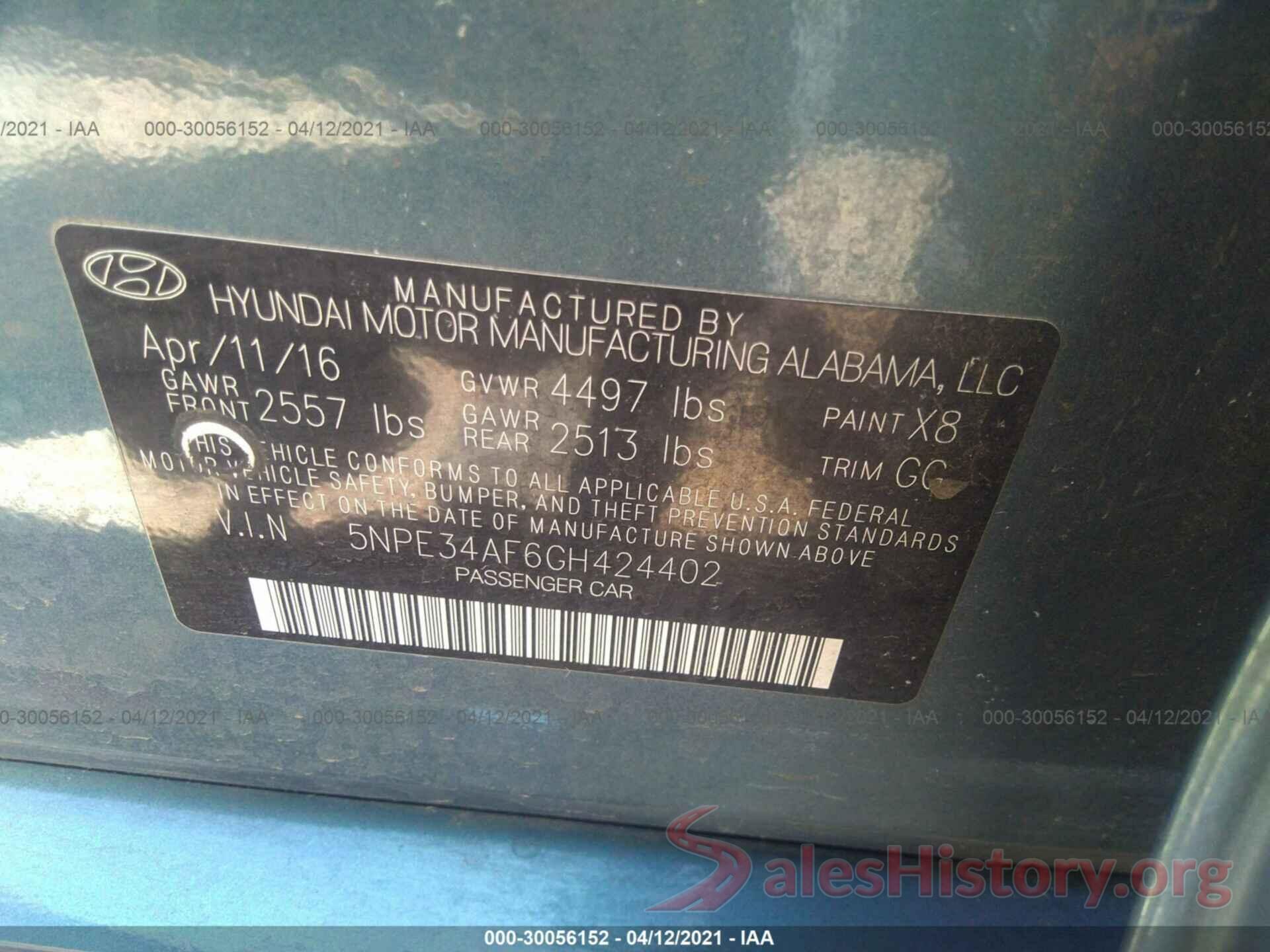 5NPE34AF6GH424402 2016 HYUNDAI SONATA