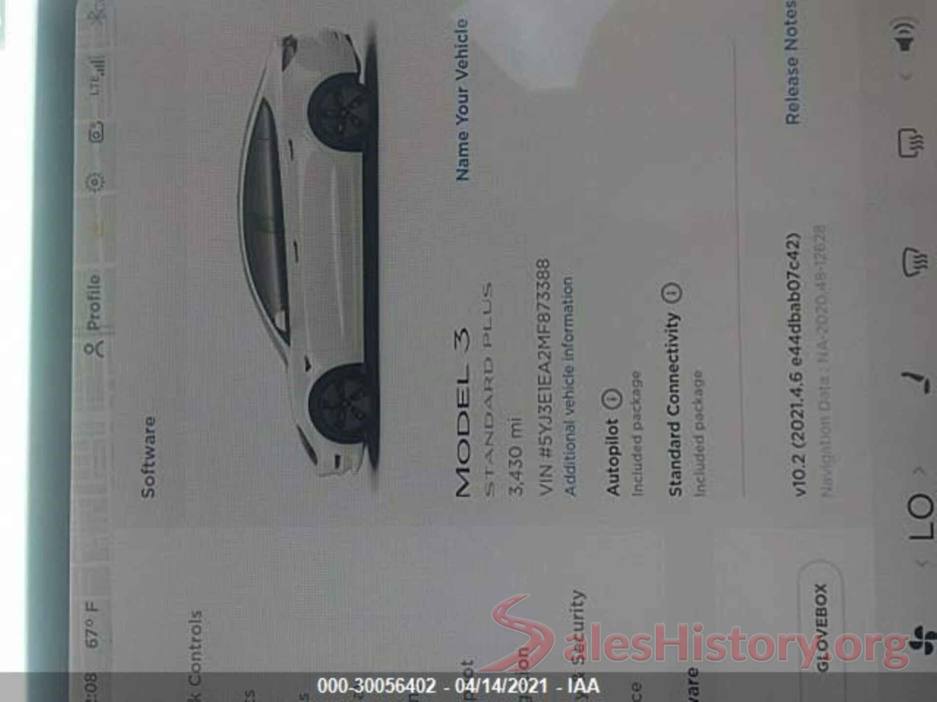 5YJ3E1EA2MF873388 2021 TESLA MODEL 3