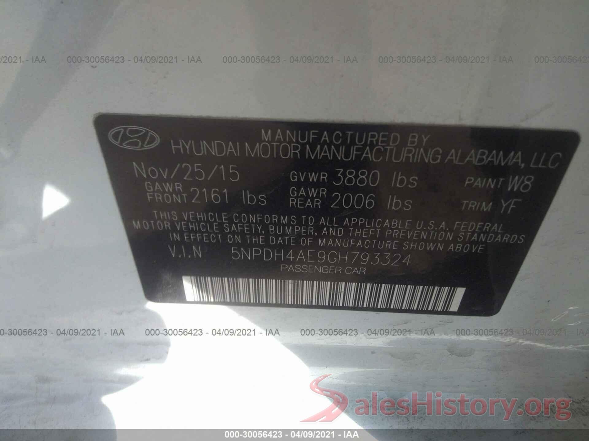 5NPDH4AE9GH793324 2016 HYUNDAI ELANTRA