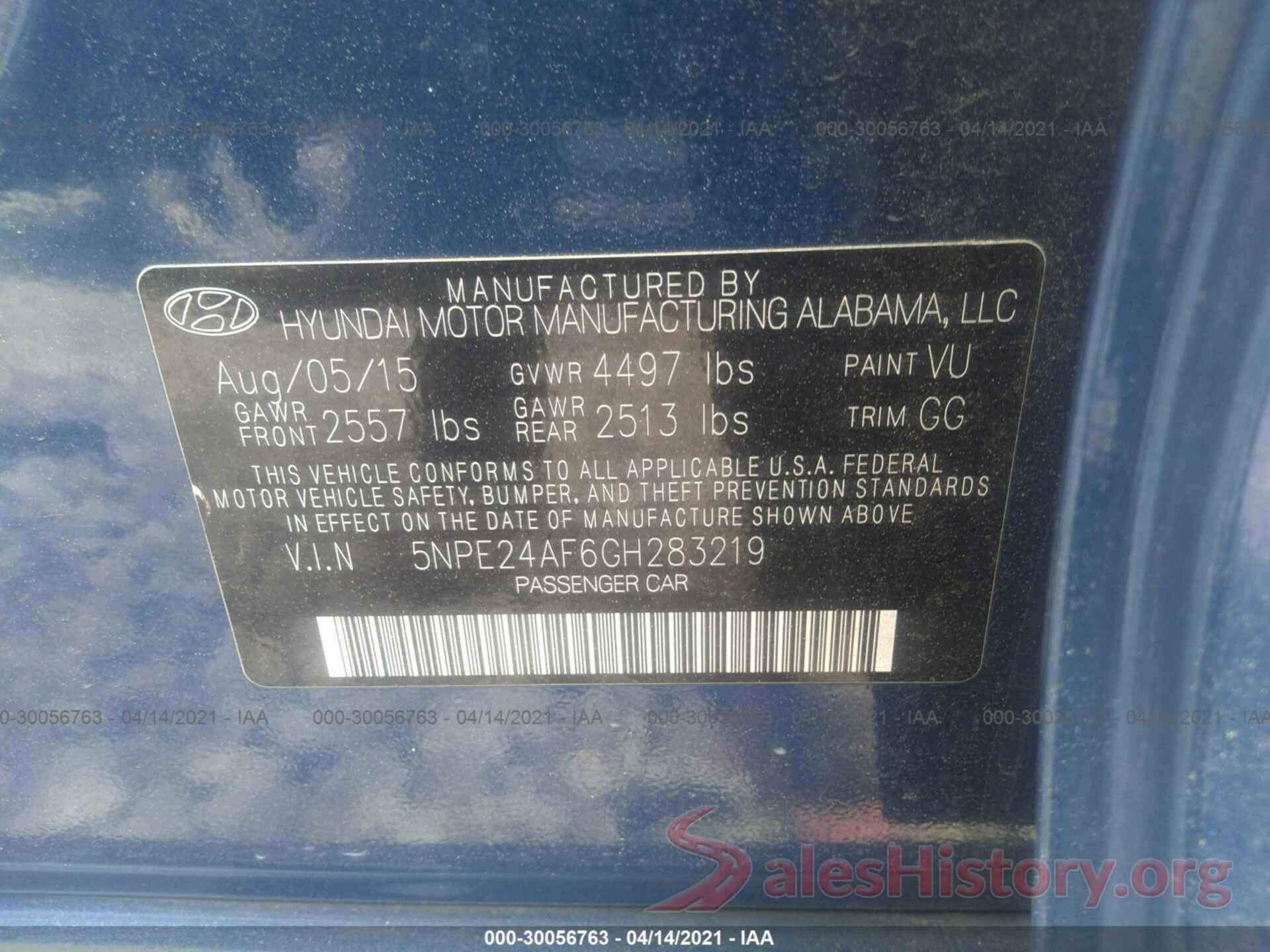 5NPE24AF6GH283219 2016 HYUNDAI SONATA