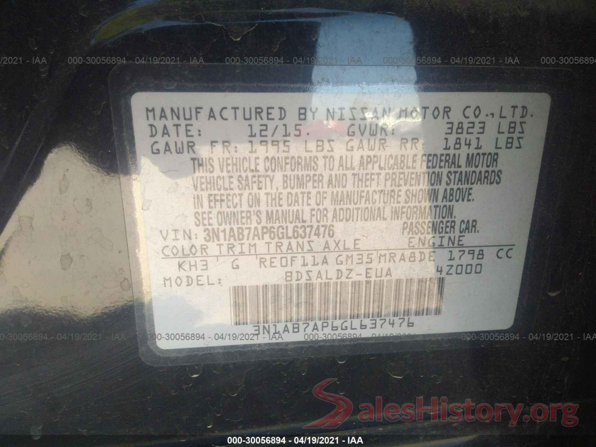 3N1AB7AP6GL637476 2016 NISSAN SENTRA