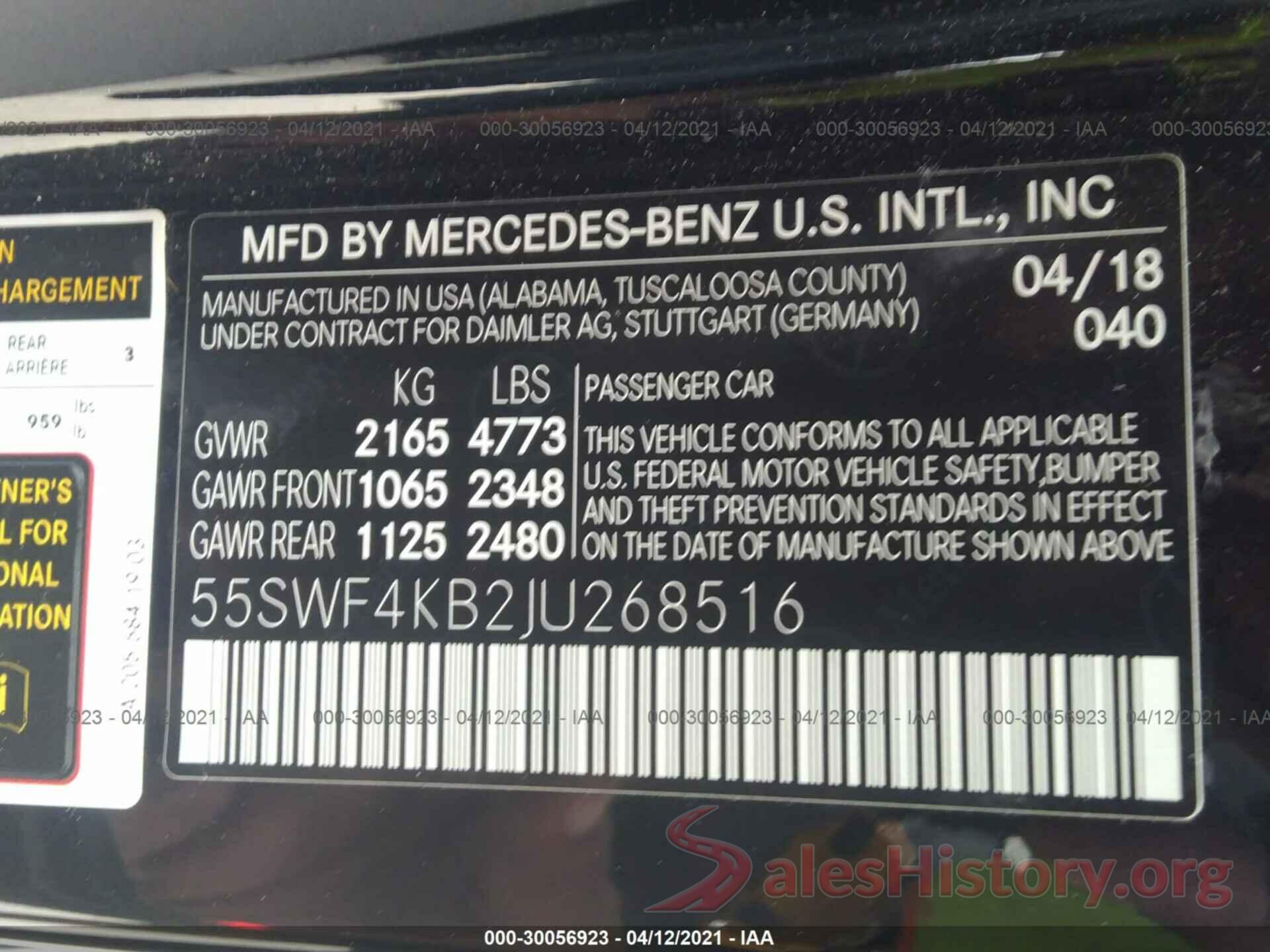 55SWF4KB2JU268516 2018 MERCEDES-BENZ C-CLASS