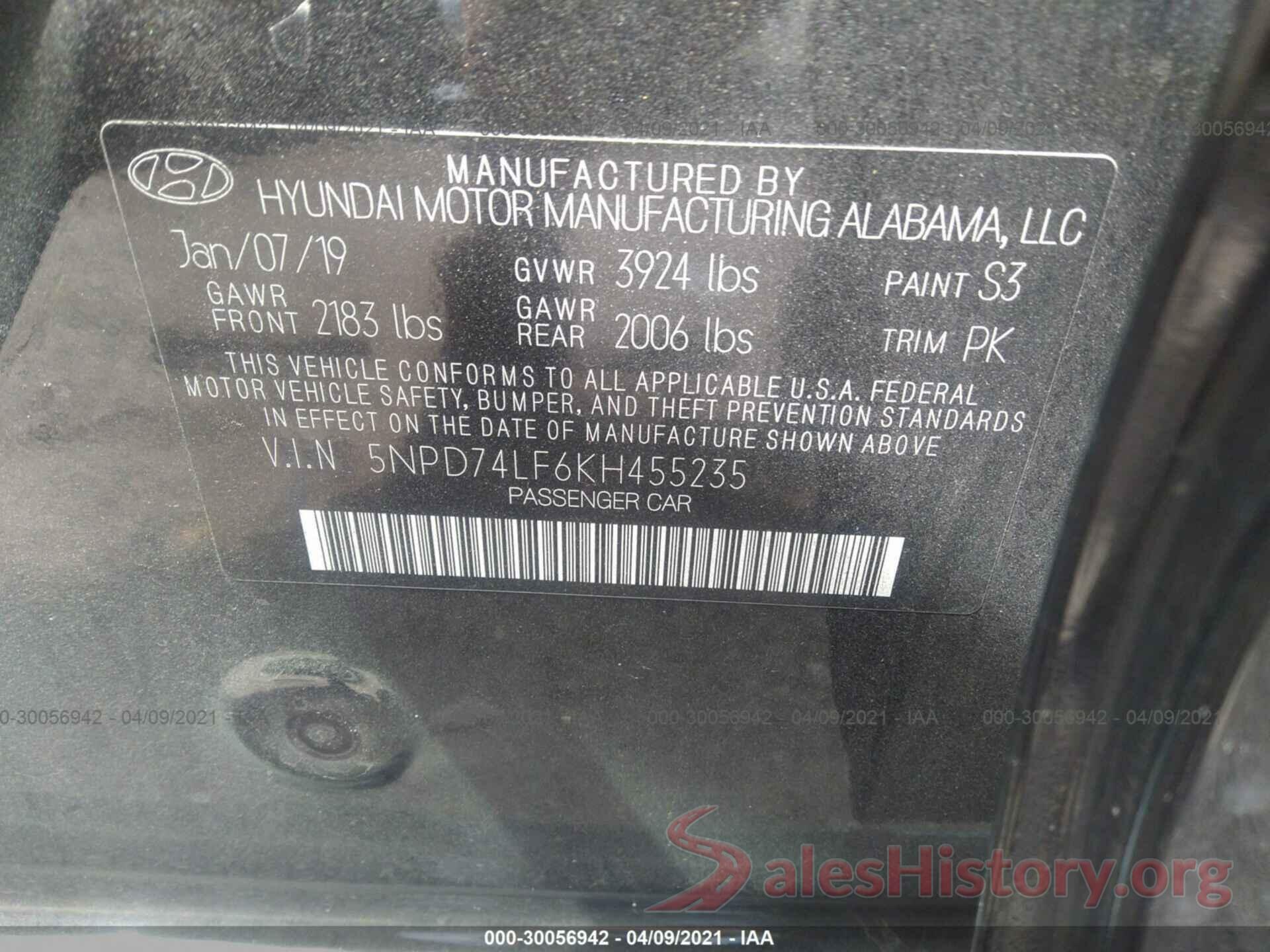 5NPD74LF6KH455235 2019 HYUNDAI ELANTRA