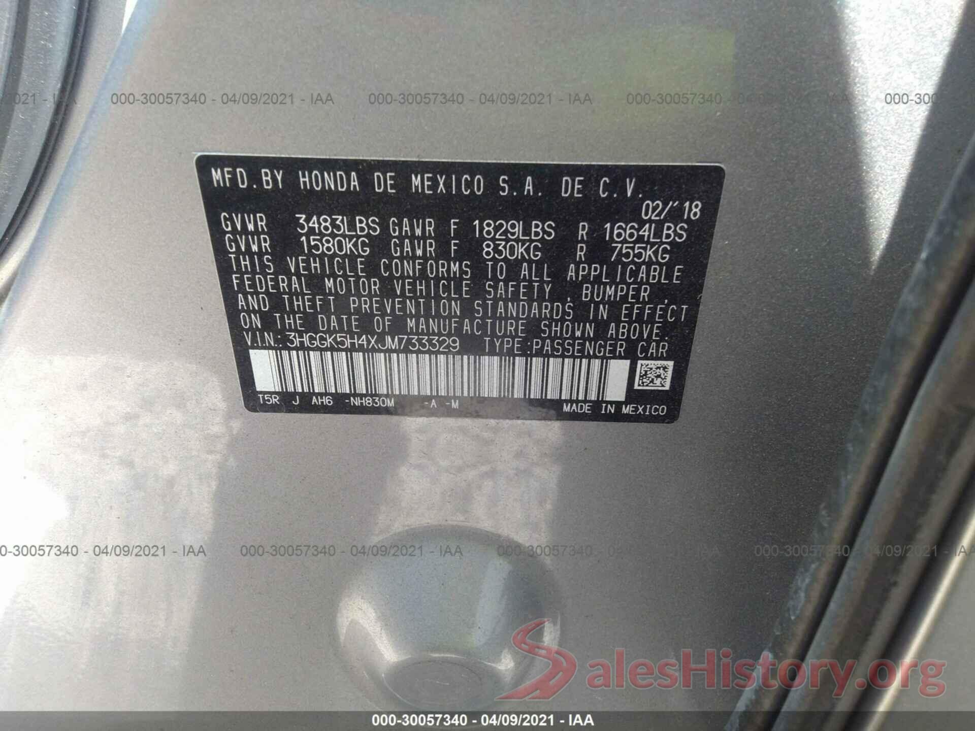 3HGGK5H4XJM733329 2018 HONDA FIT