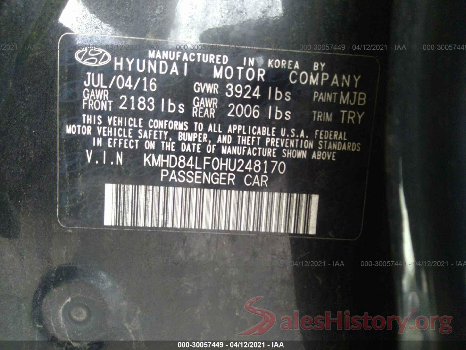 KMHD84LF0HU248170 2017 HYUNDAI ELANTRA