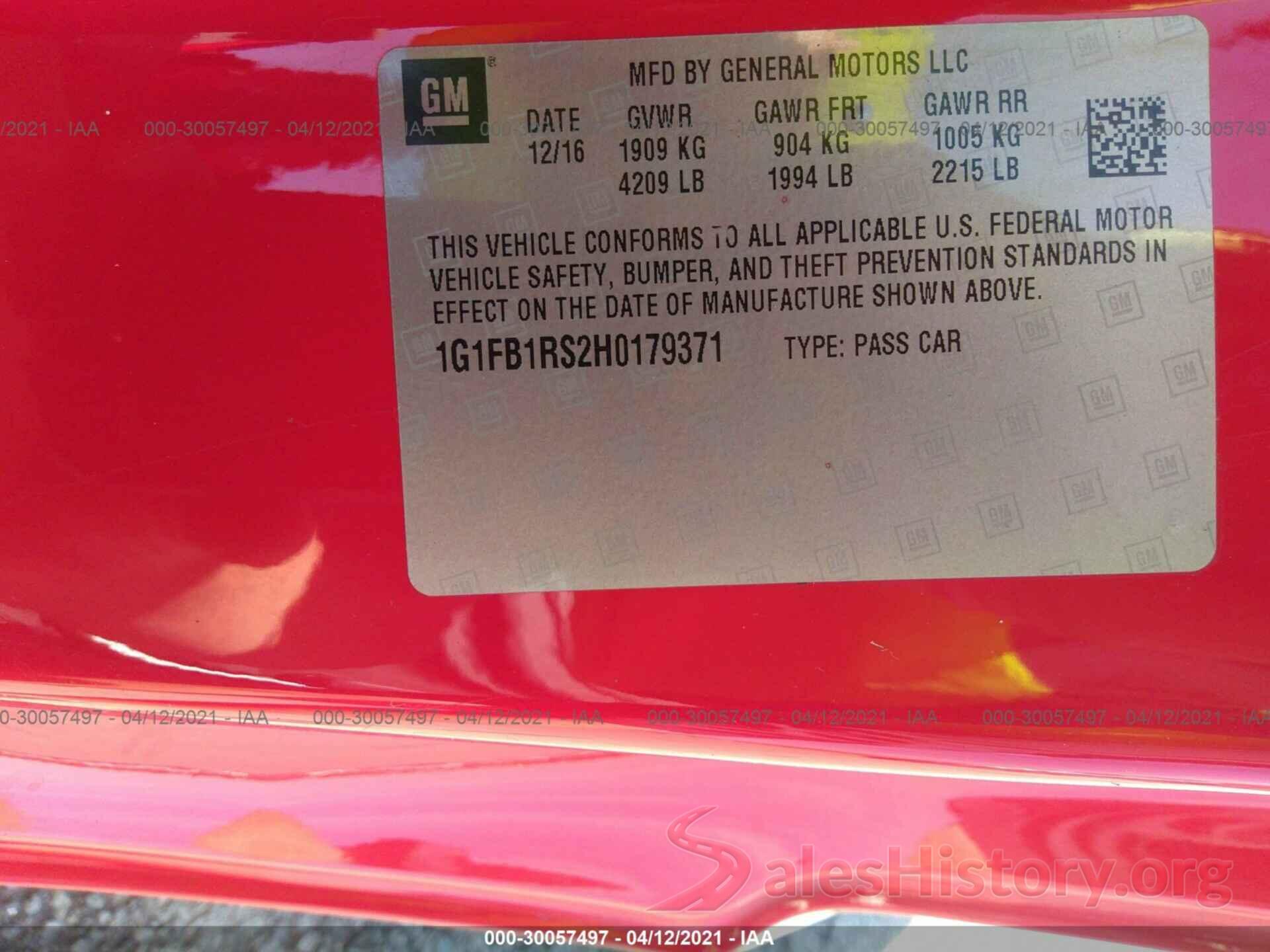 1G1FB1RS2H0179371 2017 CHEVROLET CAMARO