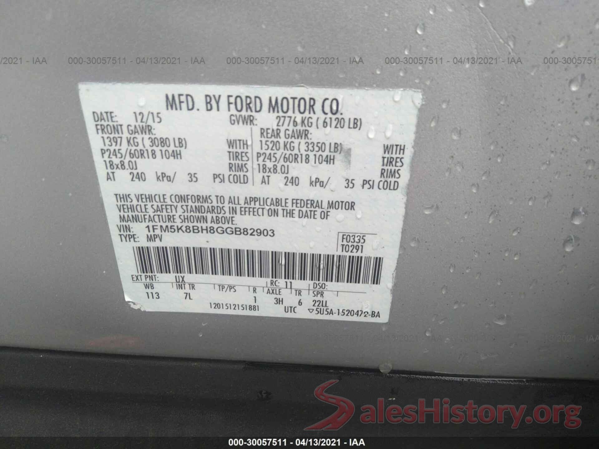 1FM5K8BH8GGB82903 2016 FORD EXPLORER