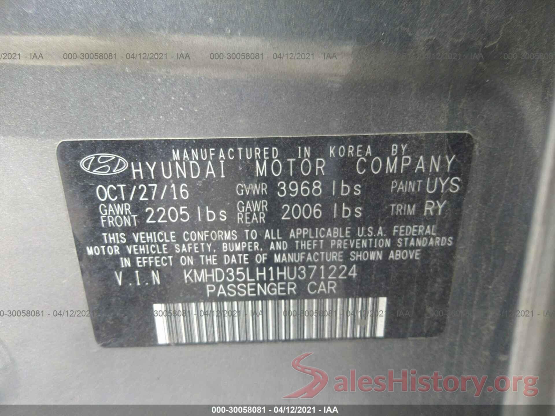 KMHD35LH1HU371224 2017 HYUNDAI ELANTRA GT