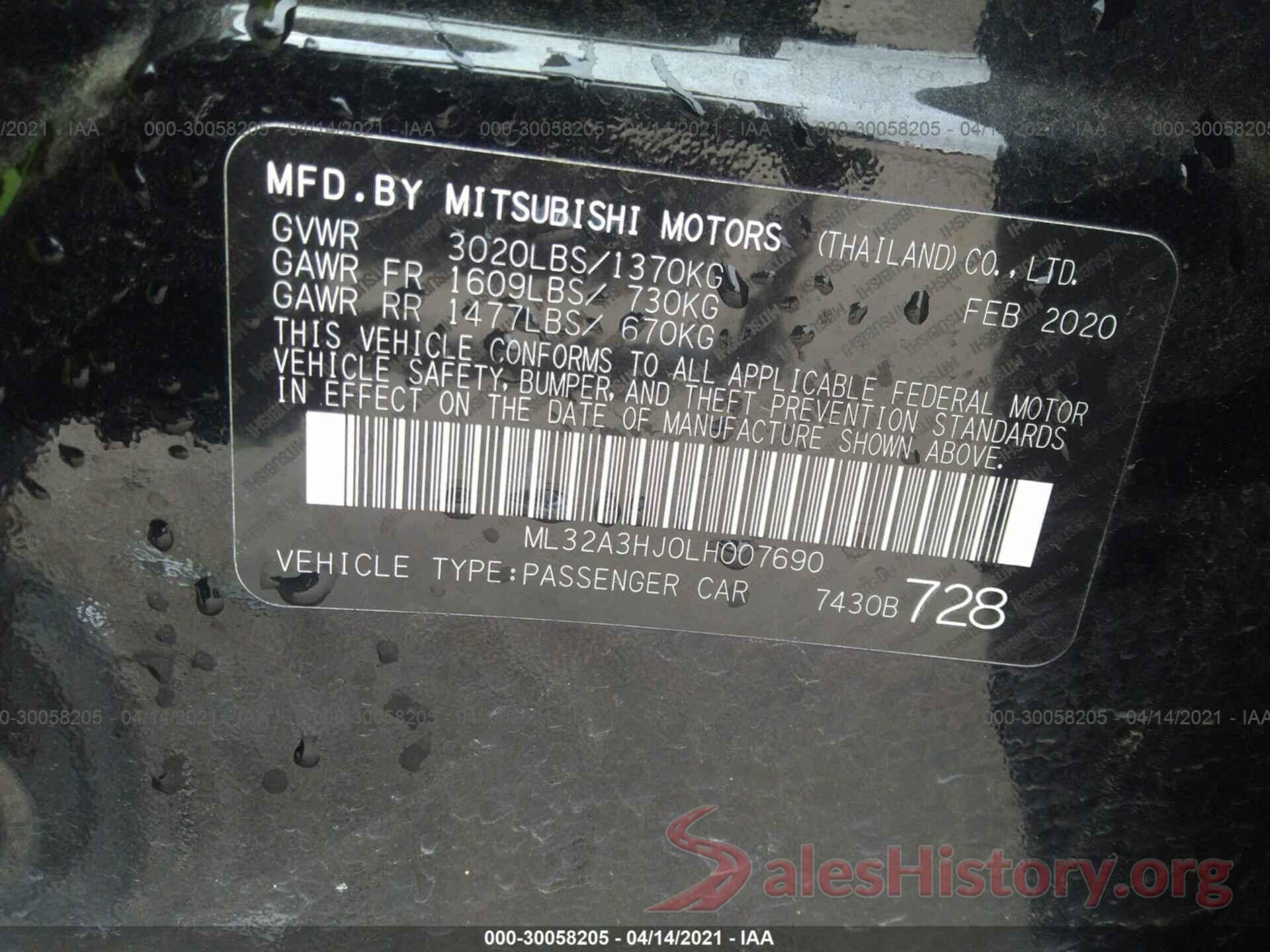 ML32A3HJ0LH007690 2020 MITSUBISHI MIRAGE