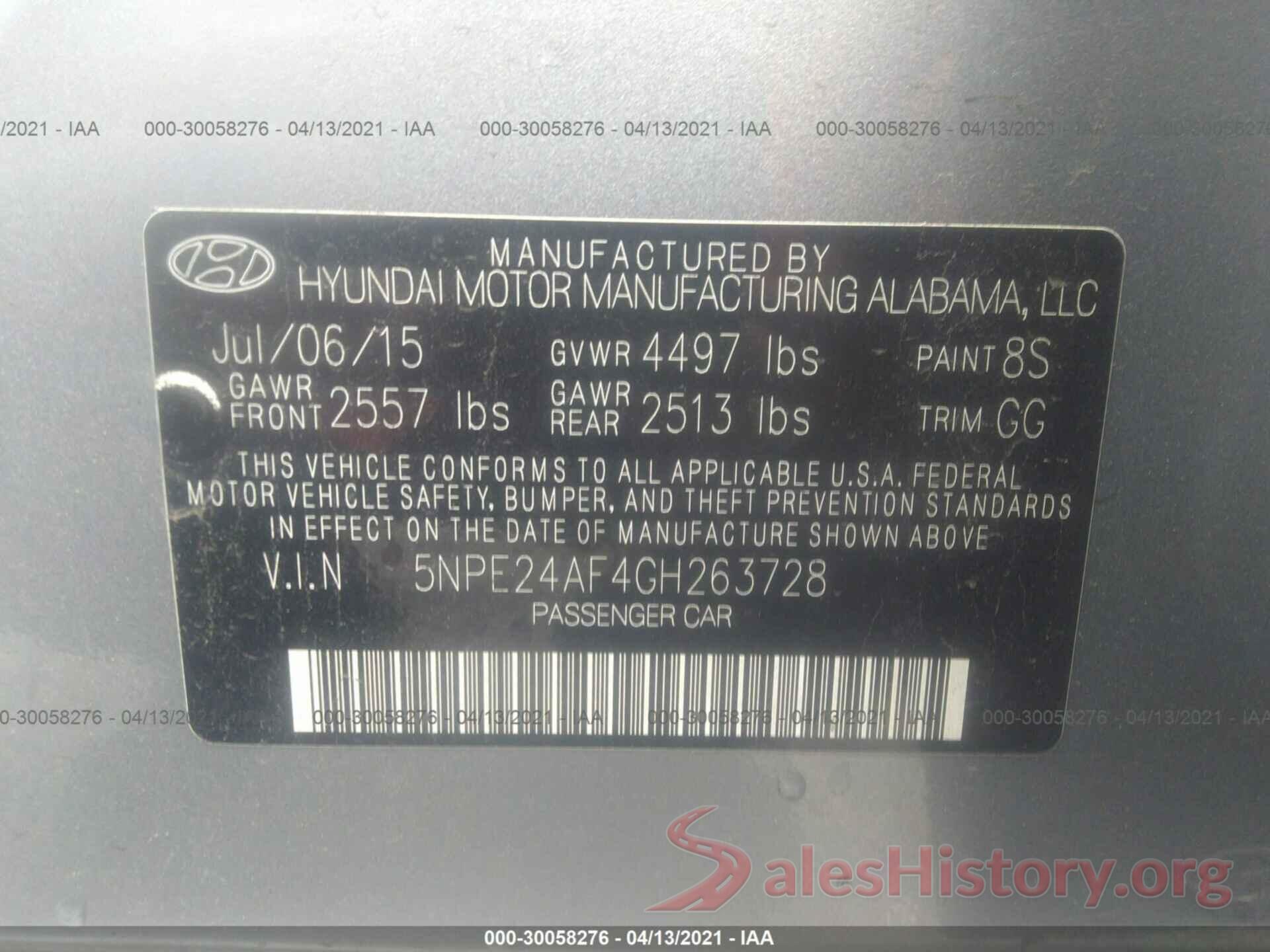 5NPE24AF4GH263728 2016 HYUNDAI SONATA