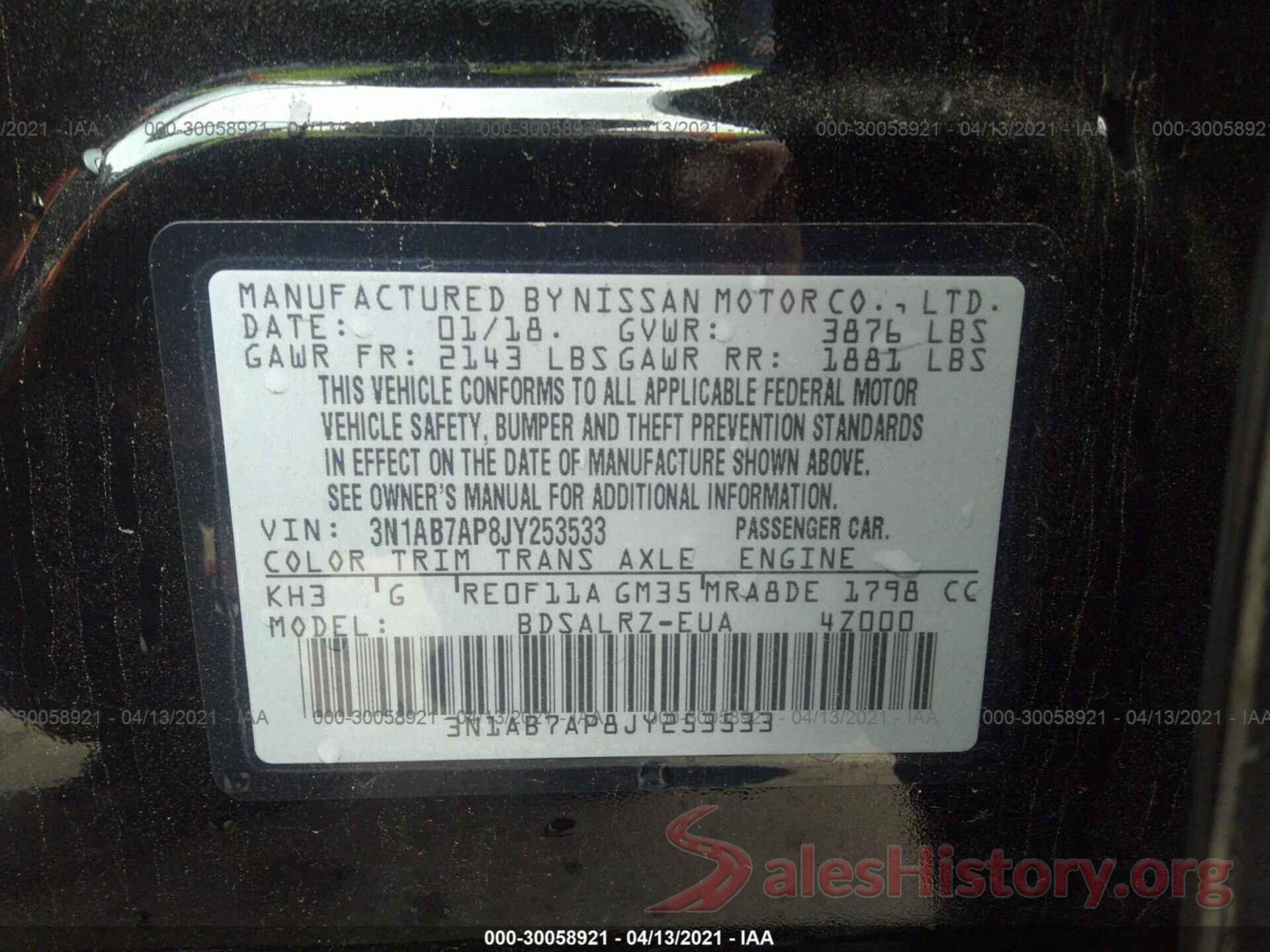 3N1AB7AP8JY253533 2018 NISSAN SENTRA