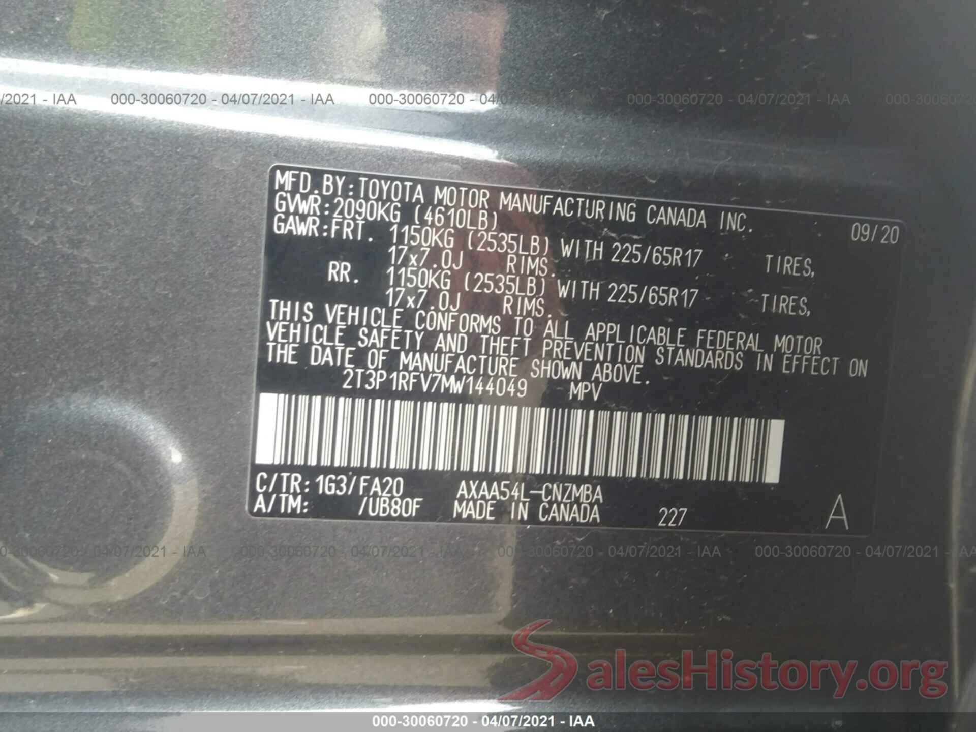 2T3P1RFV7MW144049 2021 TOYOTA RAV4